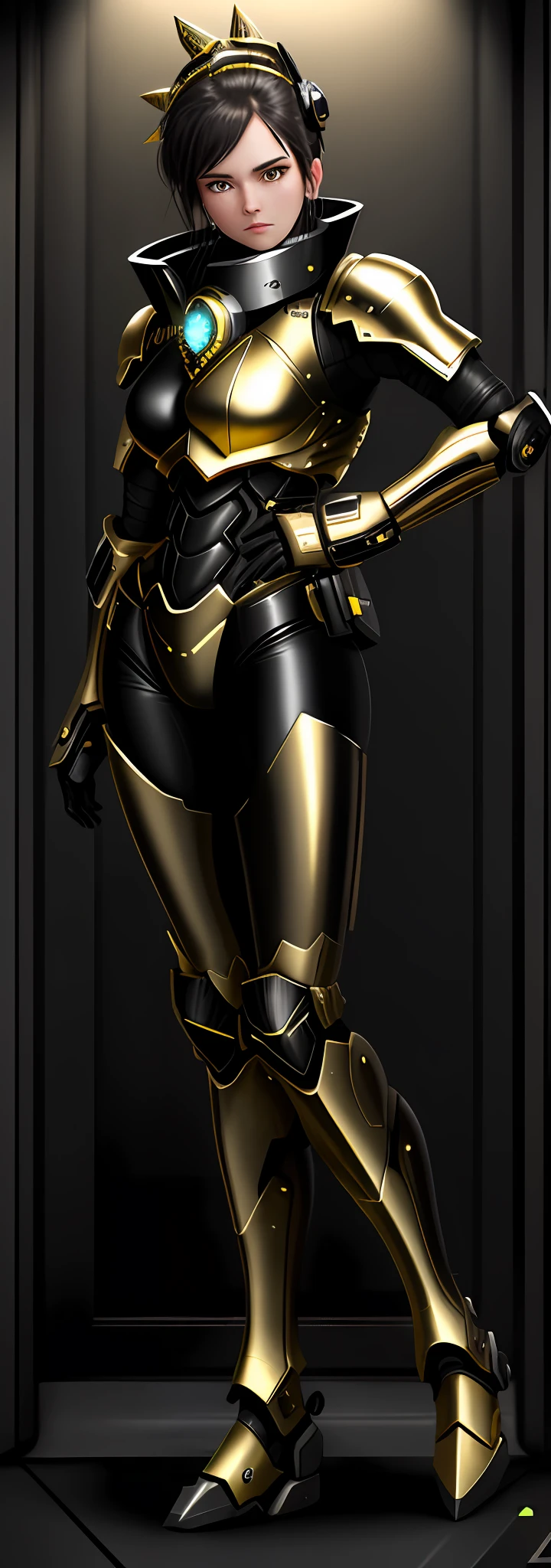 Shiny metallic black and gold trim heavy plate armor sci-fi cyberspace bubbegum-crisis armor