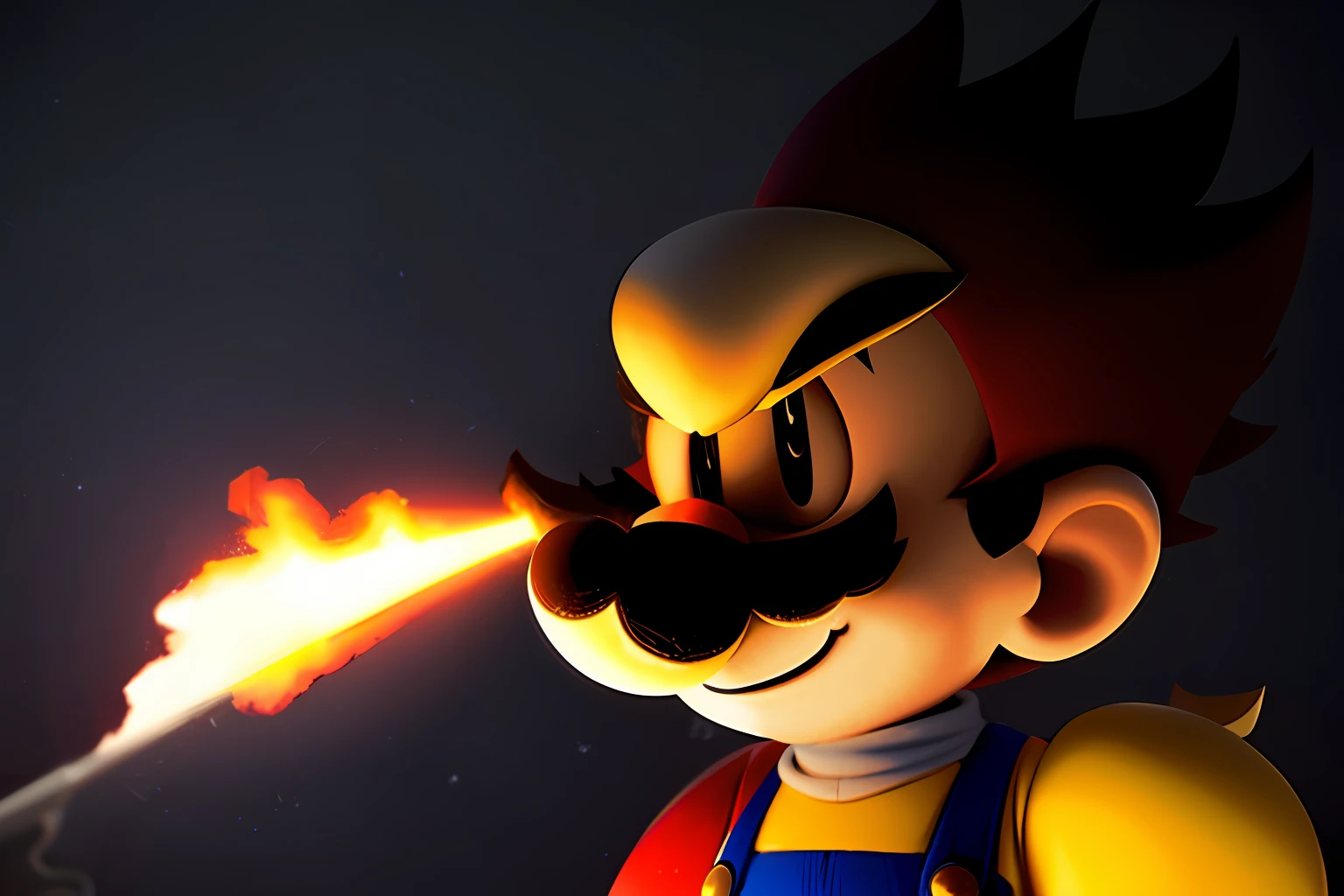 Super Mario smoking a macabre dark background