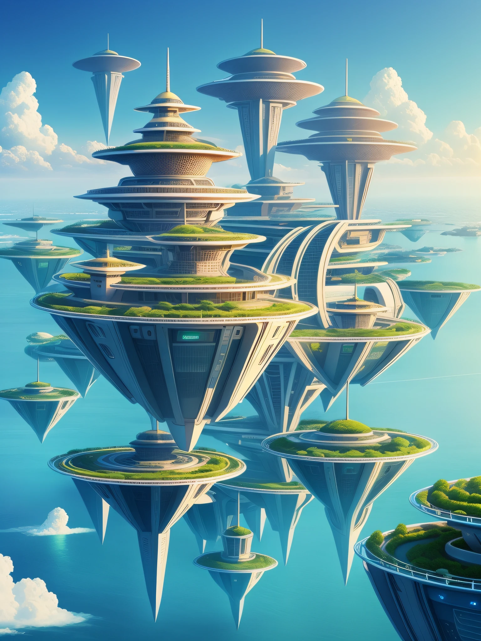 futuristic city, fantasy, 24th century, Japan, floating city