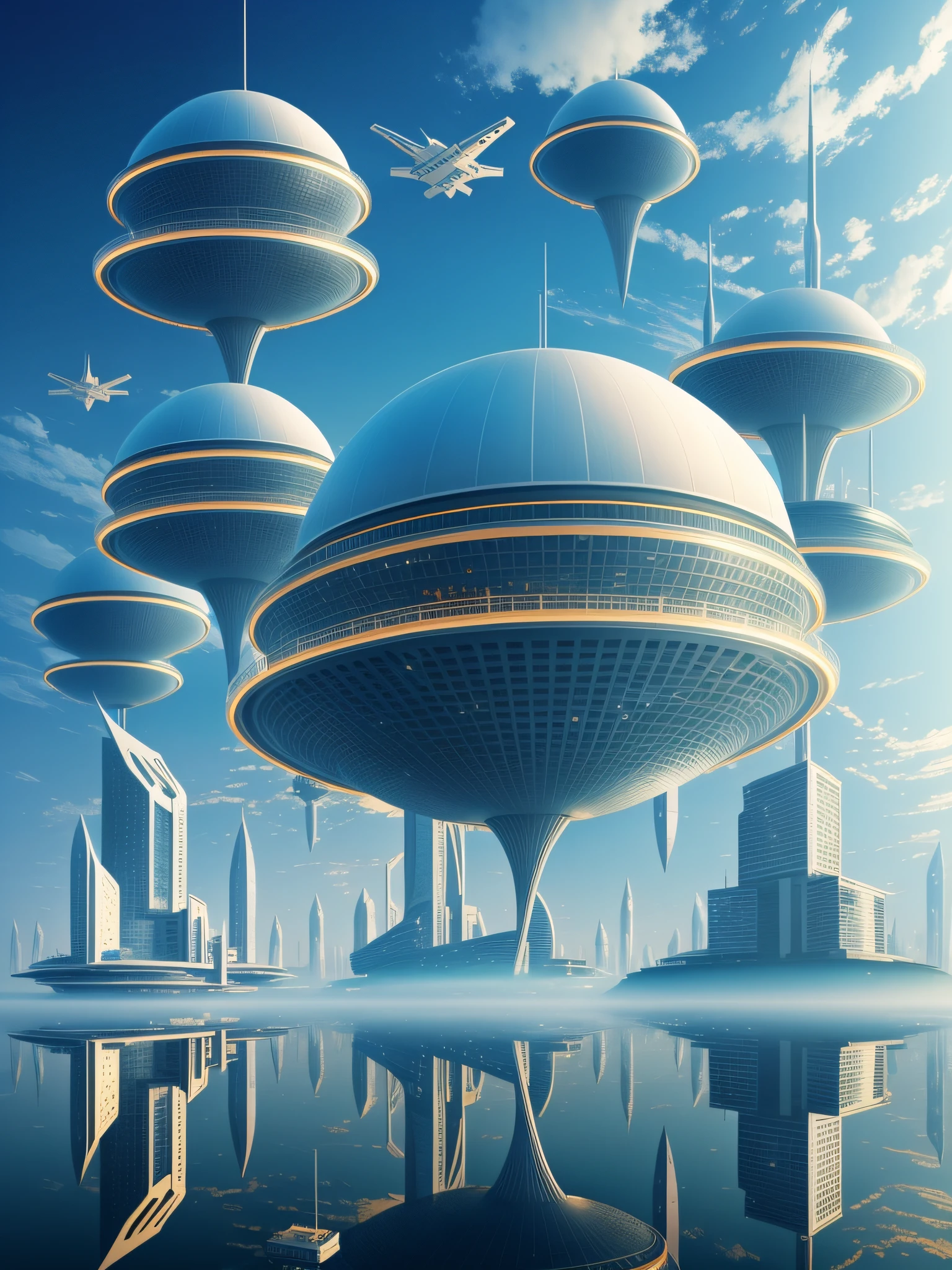 futuristic city, fantasy, 24th century, Japan, floating city