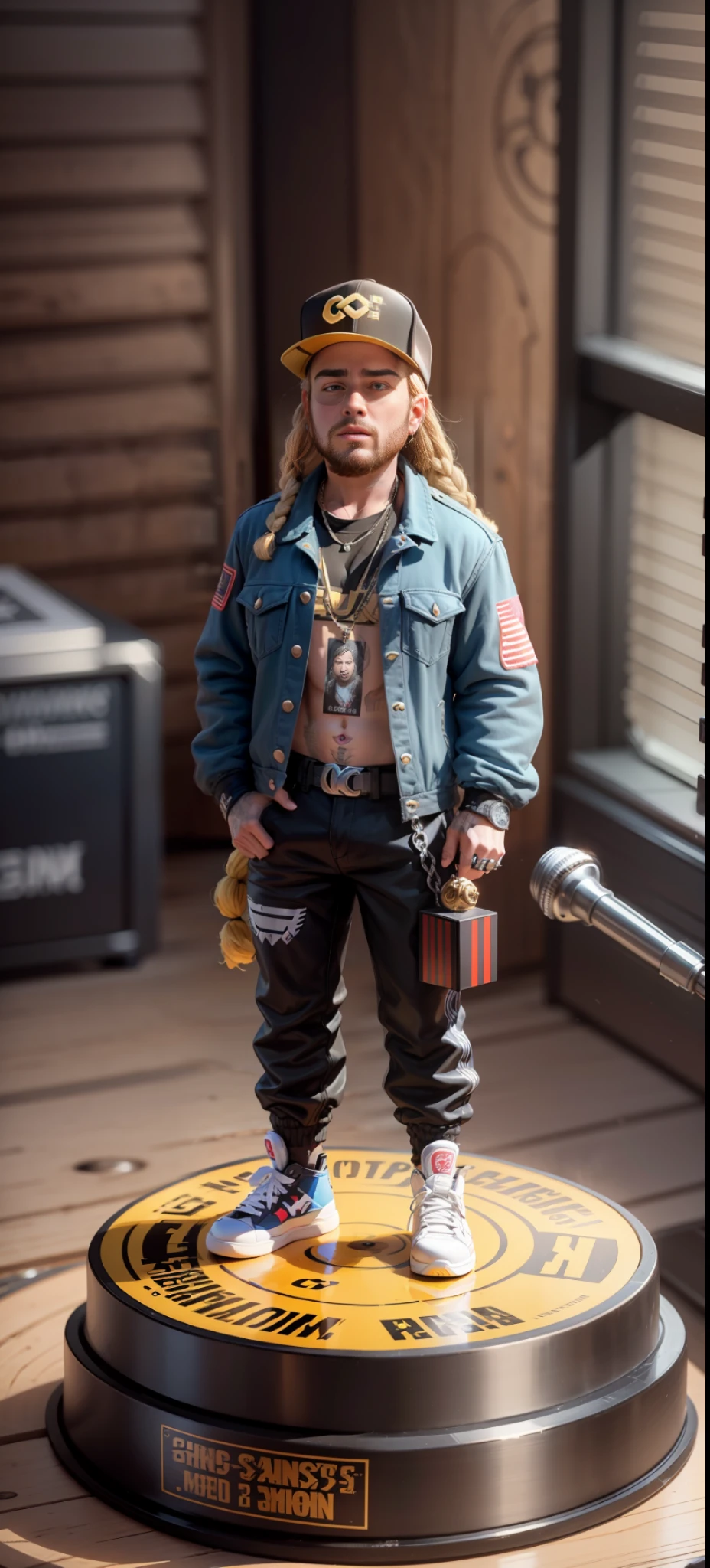 cbzbb ,POST Malone full body miniature playing collectibles cbzbb , Eminem full body miniature playing collectibles footrest vinyl style record another reality in excellent quality evolution 8k natural lighting with palette the image --auto --s2