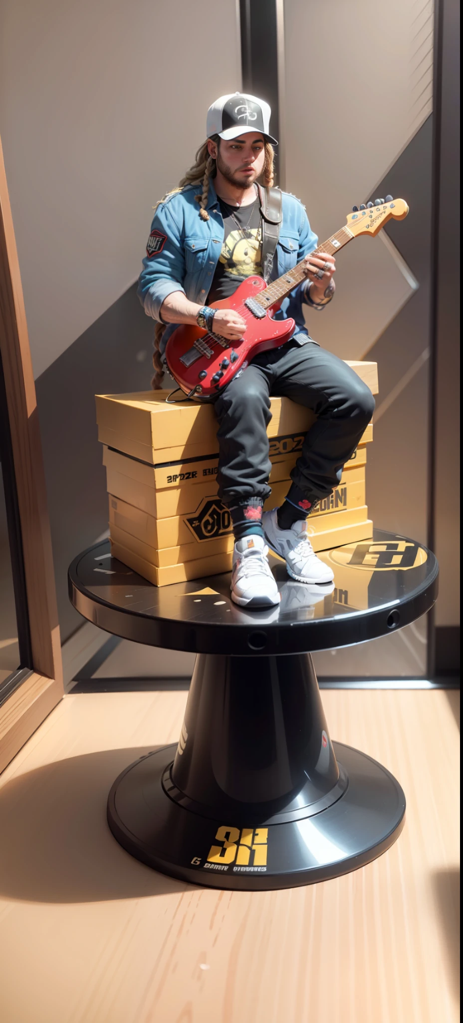 cbzbb ,POST Malone full body miniature playing collectibles cbzbb , Eminem full body miniature playing collectibles footrest vinyl style record another reality in excellent quality evolution 8k natural lighting with palette the image --auto --s2