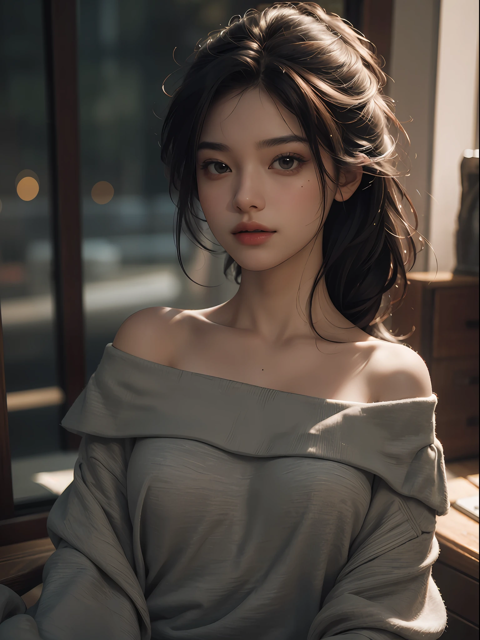 Best quality, masterpiece, ultra high res, (photorealistic:1.4), raw photo, 1girl, off shoulder