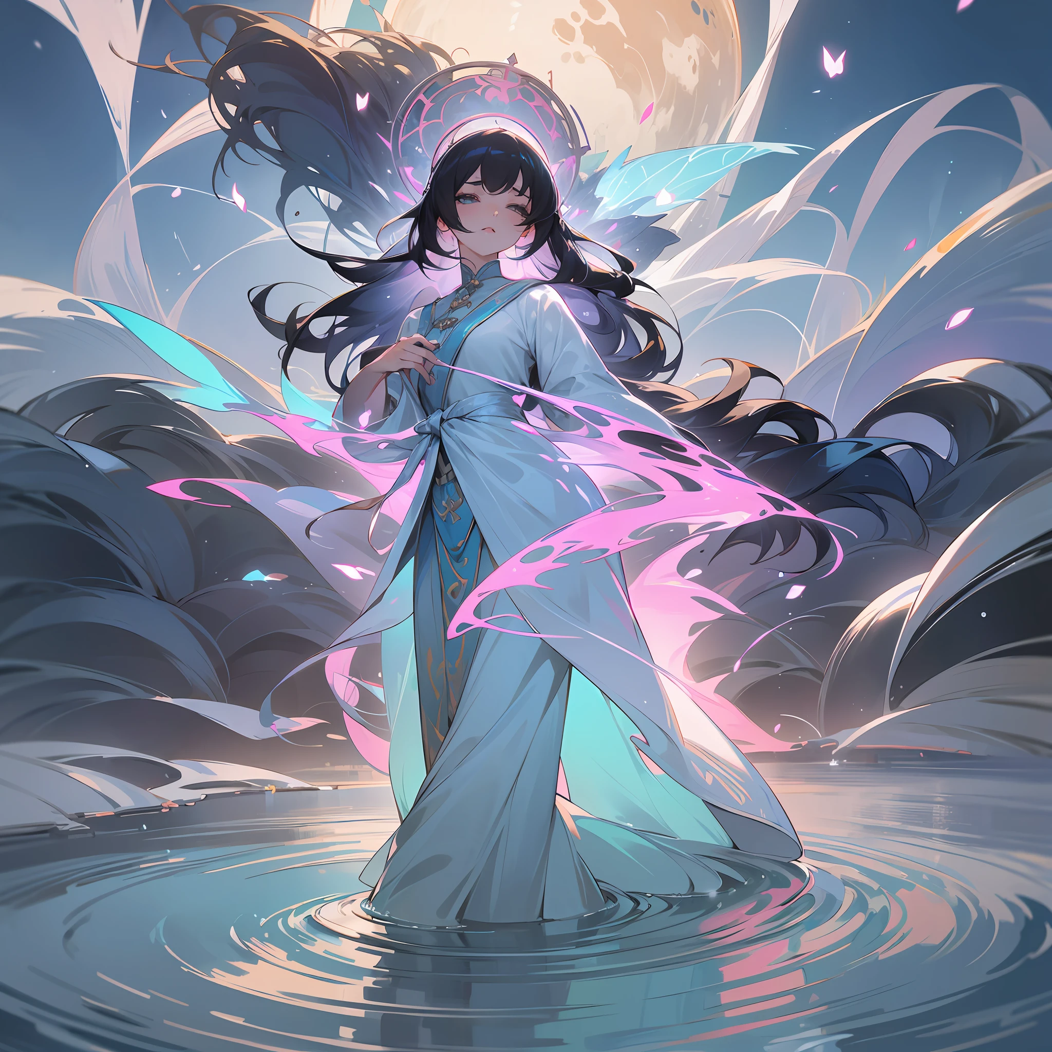 On the shore of Chengze Lake, there stood a dream-like woman, dressed in light blue clothes and gorgeous, lightly covering her delicate and concave graceful figure, and the skirt was covered with an almost transparent icy silver yarn, like a cloud of smoke shrouded outside her skirt, dancing in the breeze, floating around her into water wave-like patterns. A waterfall hair draped behind her waist, the water light reflects her like jade snow, its elegant dust, reflecting this picturesque riverside scenery is also eclipsed, at their angle, only one side of her can be seen, but anyone who looks at her for the first time, the heart lake will be like a boulder, ripples of countless fluctuations.

Her beauty is not the same as that of worldly beauty, it is a kind of ethereal dust, noble and holy, like the illusion of the heavenly fairy, she stands still by the lake, like the goddess of the water suddenly appeared on the water's edge, looking at her, will naturally give birth to a dream-like illusory feeling, only feel that although she appears in the mortal world, it seems that she should never be in this earthly place that is not worthy of her identity. From a distance, her skin is as lustrous as ice and snow, reflecting the gorgeous water light, more dazzling than the frost and snow reflecting the sun in winter, her eyes are like a bright moon, and her lips are like pink cherry blossoms... And whether it is her slender willow eyebrows like a crescent moon, her clear and watery eyes, her smooth and jade Shengxue fragrant cheeks, and her petal-like soft lips, any of them will make her stand out from the ordinary, but now they are all perfectly gathered on the same beauty that should not exist in the world. Fairy...... These are the two words that immediately reflected in everyone's hearts when they saw her for the first time, and when they saw her, they would believe that there were really fairies in this world full of heavy makeup. The whole heaven and earth seemed to be