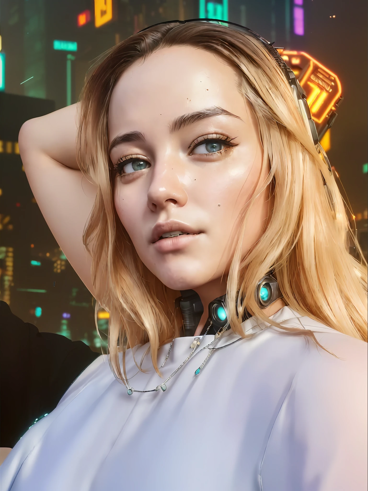 analog style, model shooting style, photo ((selfie:1.8)) girls, 1girl, (cyberpunk:1.8, cyberpunk city background:1.8), ((cutest face: 1.8, perfect face:1.3)), (long dark hair:1.4, pale skin:1.5),
(top:1.2), best quality, epic (photo by Lee Jeffries, Sony A7, 50mm, pores:1.5, colors, hyper-detailed:1.5, film grain:1.4,
hyper-realistic: 1.5), hyper-realistic realistic texture, masterpiece, unreal engine 5, extremely detailed CG unity 8k wallpapers, realistic eyes,
Insanely detailed photography (ecstasy of light and shadow, deep shadow), (Winner of the Pulitzer Prize in Photography and the Taylor Wessing Photographic Prize)