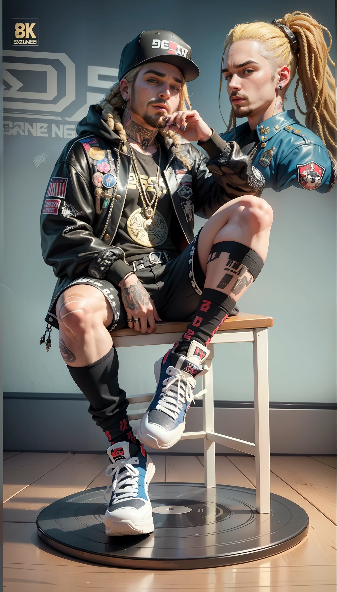 cbzbb ,POST Malone full body miniature playing collectibles cbzbb , Eminem full body miniature playing collectibles footrest vinyl style record another reality in excellent quality evolution 8k natural lighting with palette the image --auto --s2