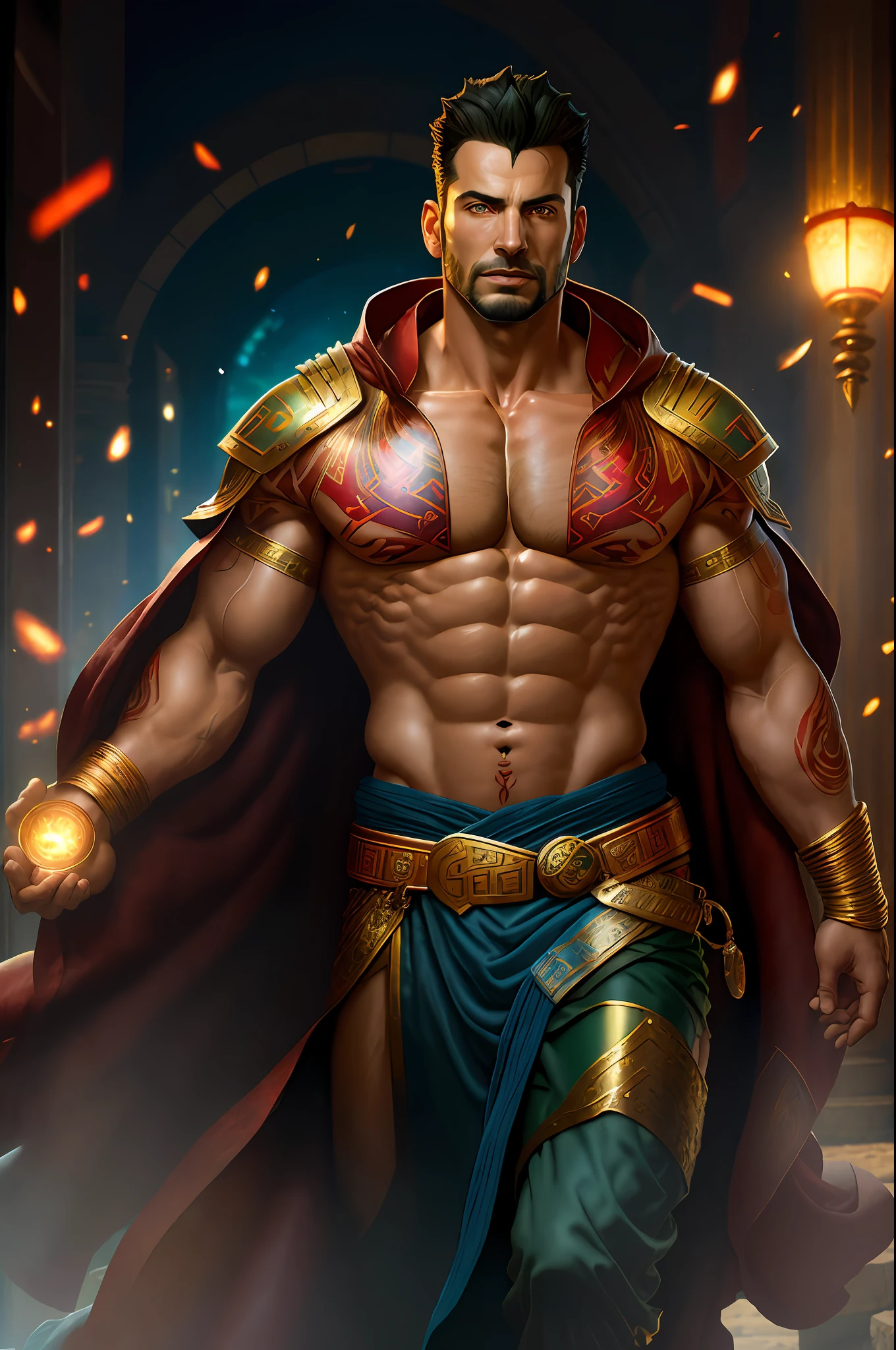 priapus, greek god, muscular man, [black|dark green|black] hair, short hair, green eyes, stubble, (red tattoo:1.2),solo, open gilded greek robe, (magic:1.2), cowboy shot, digital illustration by Greg Rutkowski, Craig Mullins, (Alphonse Mucha:0.6), volumetric cinematic lighting, tone mapped, masterpiece, best quality, highly detailed, sharp focus.arafed black and white photograph of a man in a leather jacket, taken in the early 1990s, taken in the late 1980s, 1990's sears portrait photo, photo 1 9 9 0 s, george doutsiopoulos, grainy photo of an ugly man, victor prezio, 90s photo