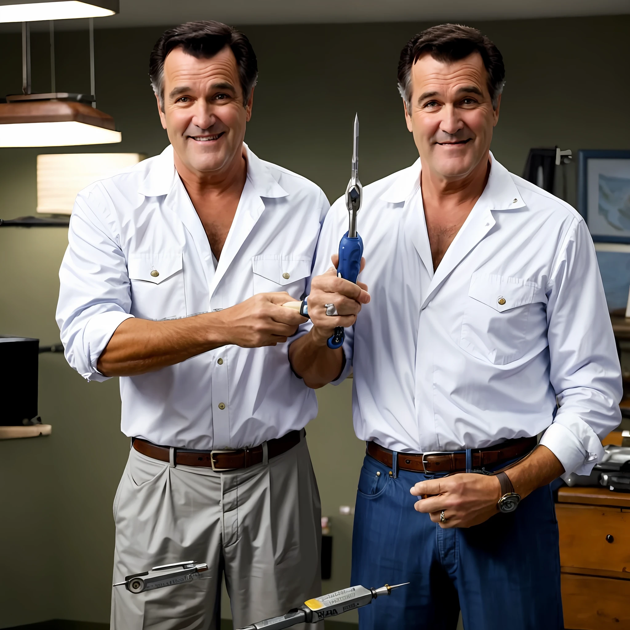 a picture of Bruce Campbell holding a flathead screwdriver