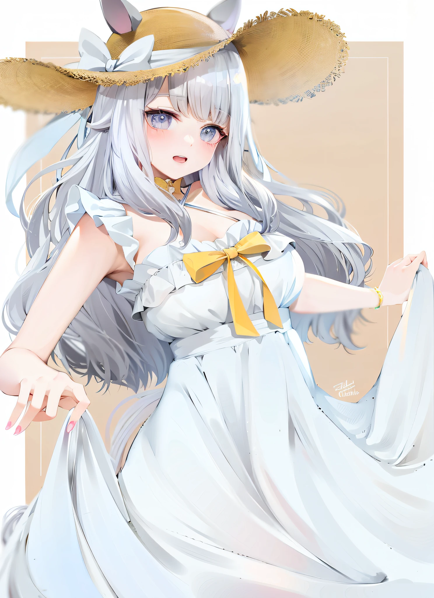 anime girl in a white dress and a hat with a cat ears, loli in dress, cute anime waifu in a nice dress, white haired deity, trending on artstation pixiv, anime goddess, digital art on pixiv, guweiz on pixiv artstation, pixiv, zerochan art, small curvy loli, loli --auto --s2