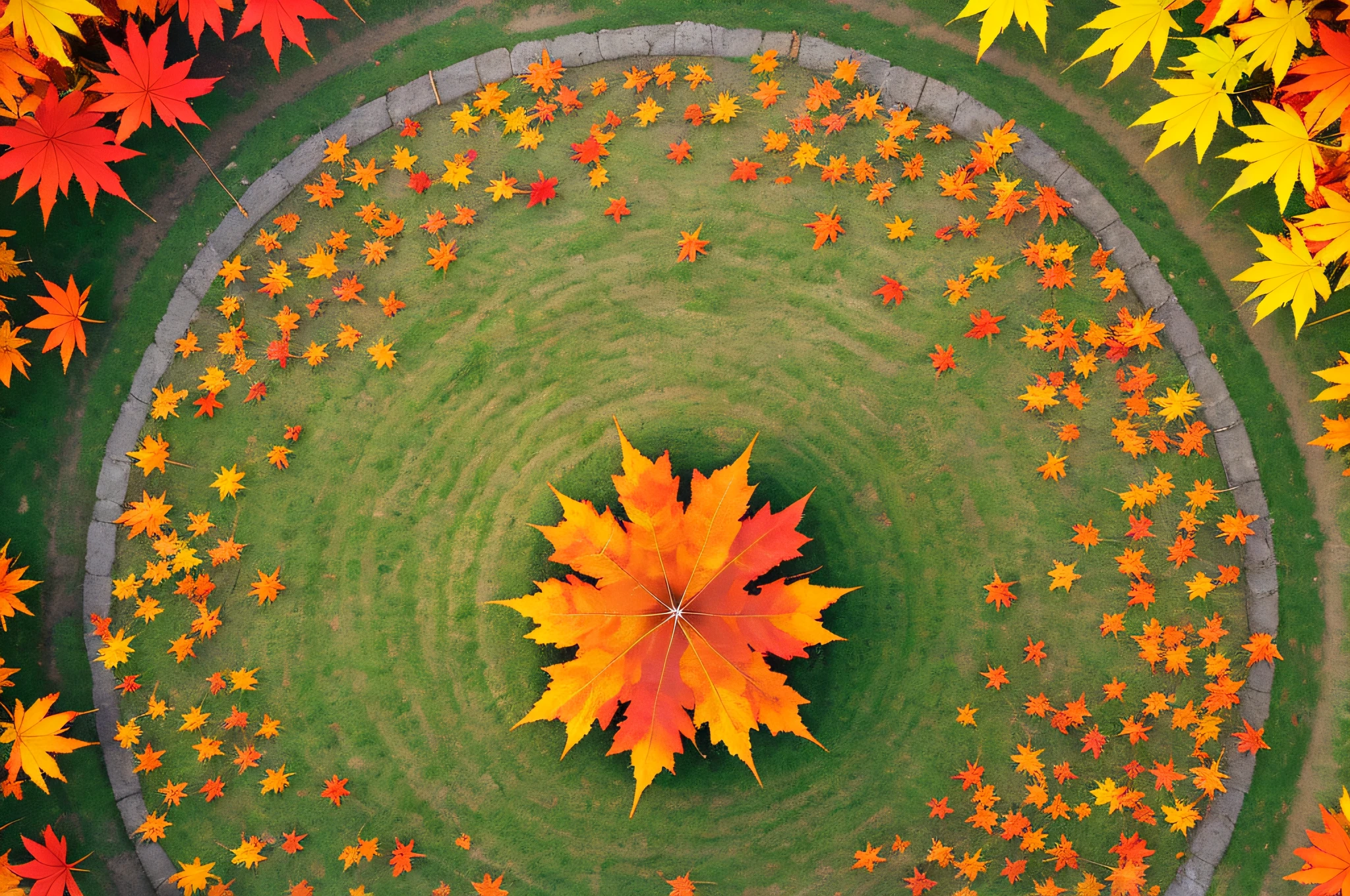 Top view - a lot of beautiful natural colorful autumn maple leaves stacked in a circle, isolated on a white background. --auto --s2