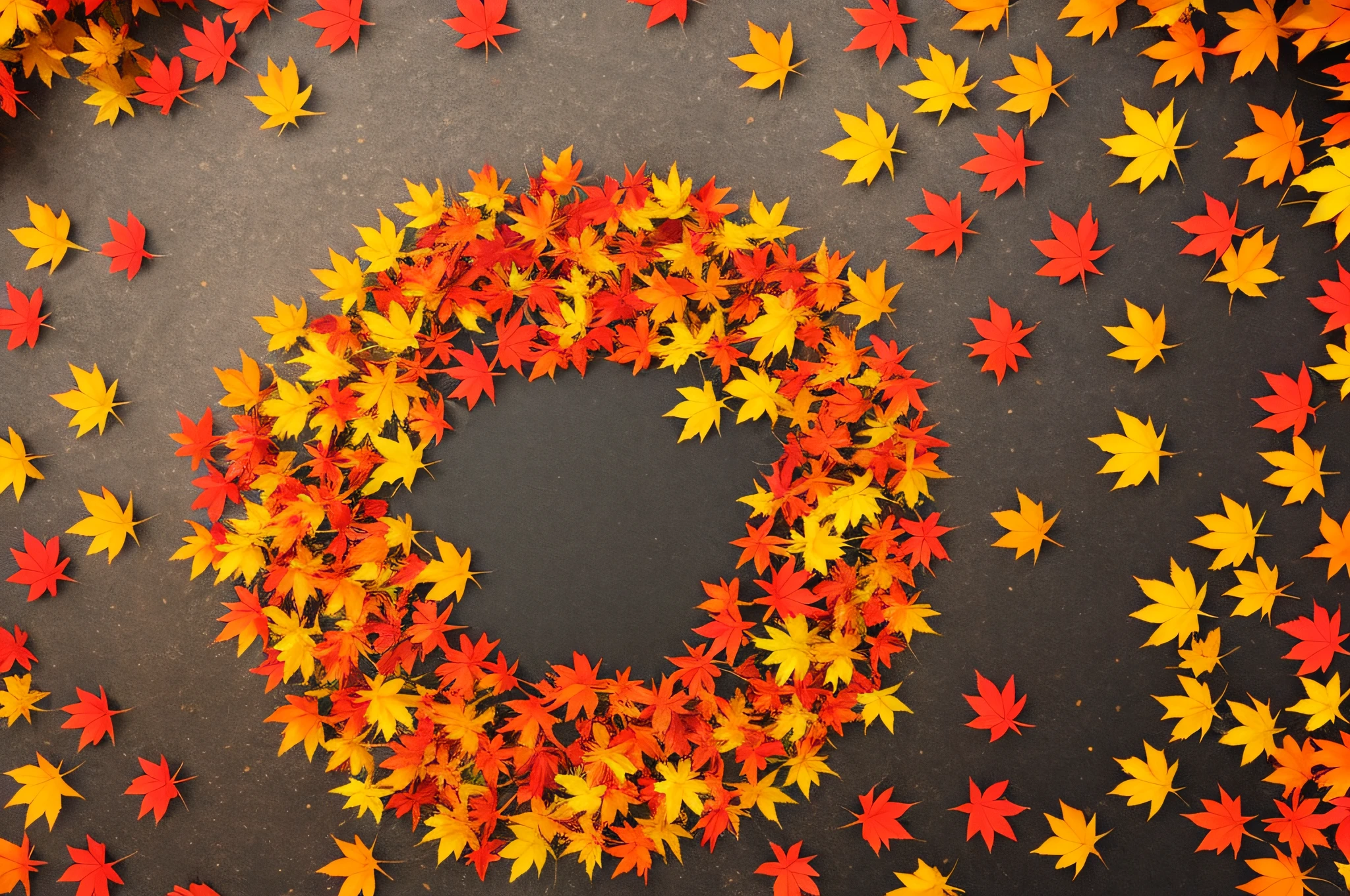 Top view - a lot of beautiful natural colorful autumn maple leaves stacked in a circle, isolated on a white background. --auto --s2