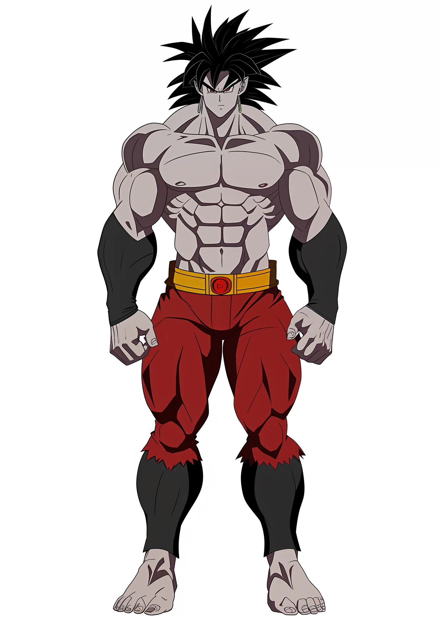 a cartoon of a male character with a muscular body and red pants, full body concept, broly, human goku, full body savage devilman, full body picture, muscular character, character dragonball, detailed full body concept, male djinn man demon hybrid, fullbody shot, saiyan armor, muscular characters, goku as an asian man, humanoid form