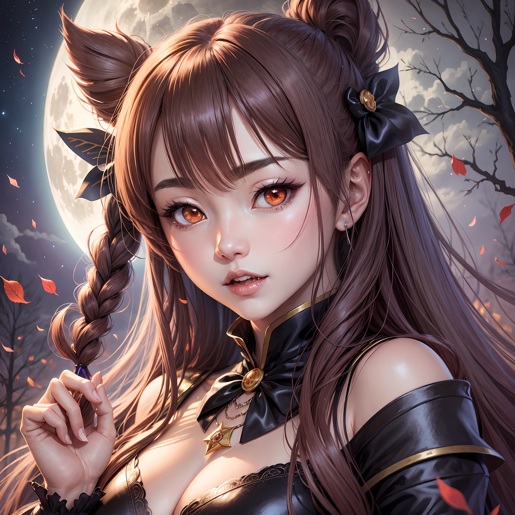 miyu yamano, vampire prncess, realistic anime, night, full moon --auto --s2