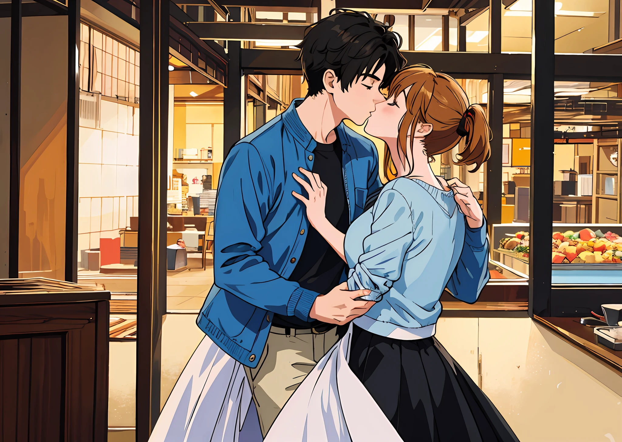 (masterpiece, best quality), 1girl, 1 boy, kissing, couple, on a dating