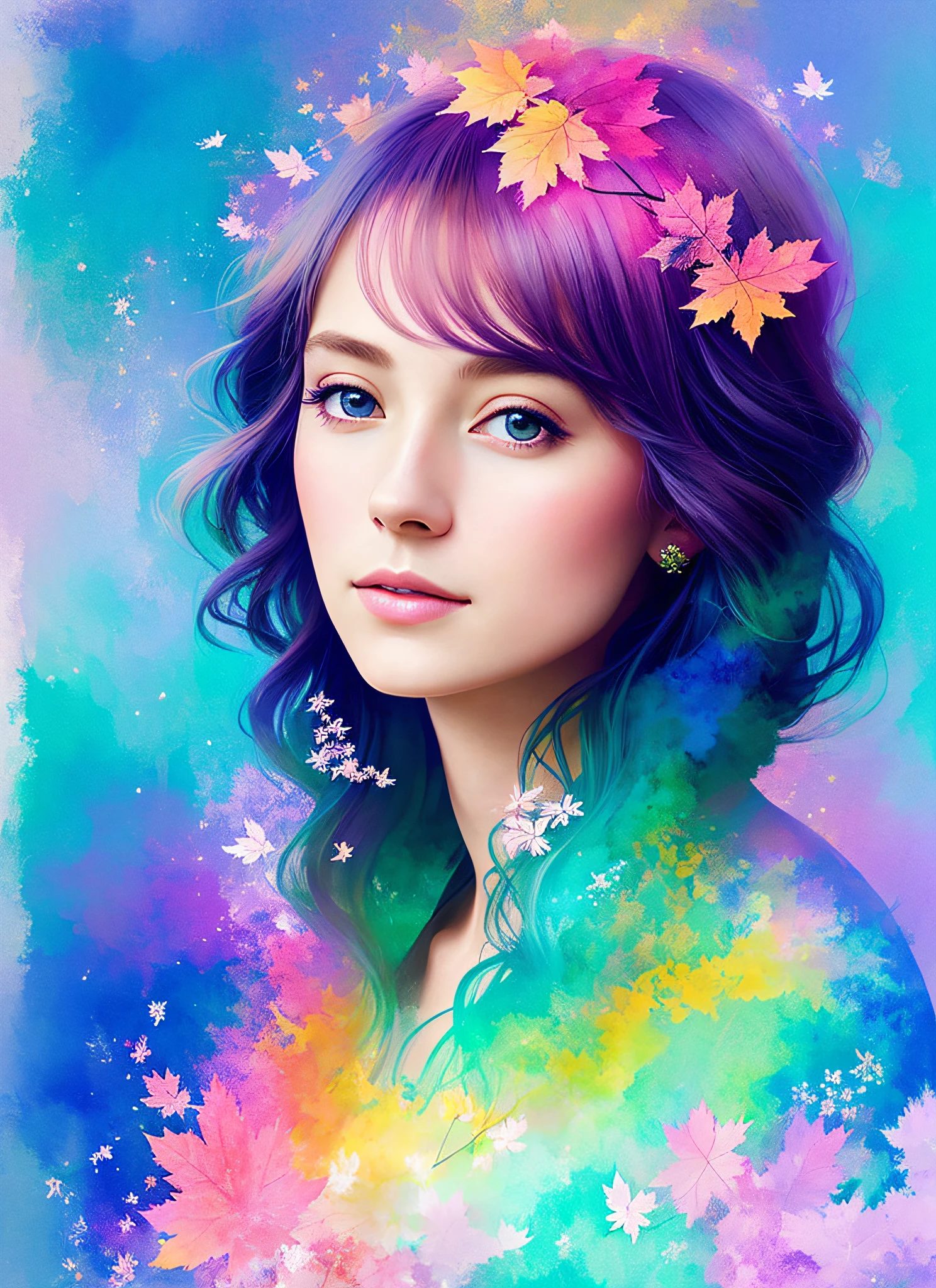 MSE painting Agnes Cecil woman, luminous design, pastel colors, ink dripping, autumn light, beautiful digital artwork, one person