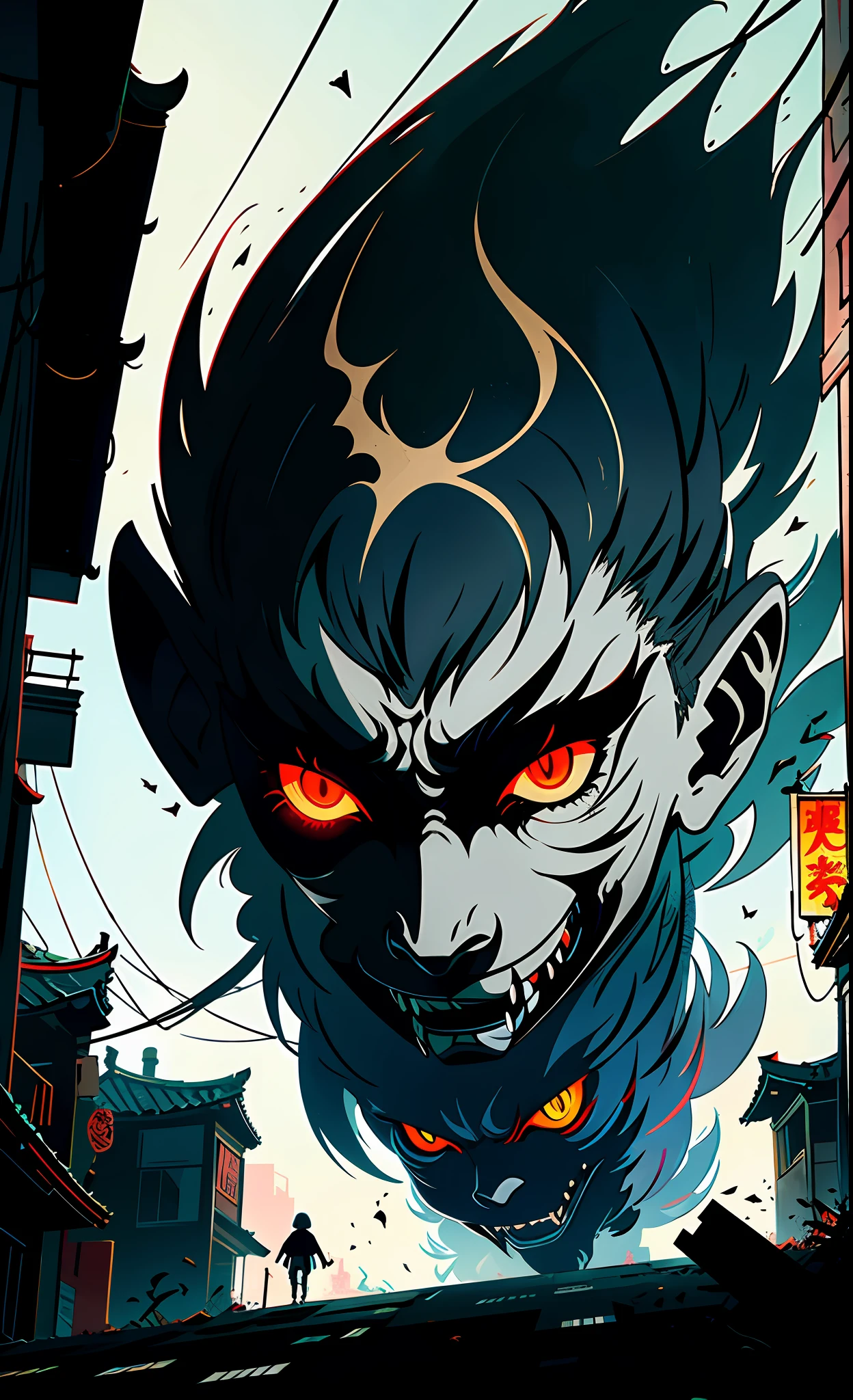 [2] = On a busy city street, youkai of all shapes are everywhere. Some of them have fangs and claws, some have terrifying appearances, and some have supernatural abilities. People scattered in terror, their faces written with fear and despair.
[3] = The urban environment is dilapidated, buildings collapse, and streets are littered with broken glass and debris. The yokai roared in this chaotic environment, bringing panic and chaos to the entire city.
[4] = The scene is filled with an atmosphere of fear and despair. With expressions of horror and despair on their faces, the people ran desperately to escape the youkai's pursuit.
[5] = Illustration using dark tones and twisted lines to express the horror of yokai and the chaos of the city.
[6] = Use digital illustration software and appropriate illustration techniques to achieve the effect of illustrations. Highlight the horror of yokai and the chaos of the city through dark tones and twisted lines.