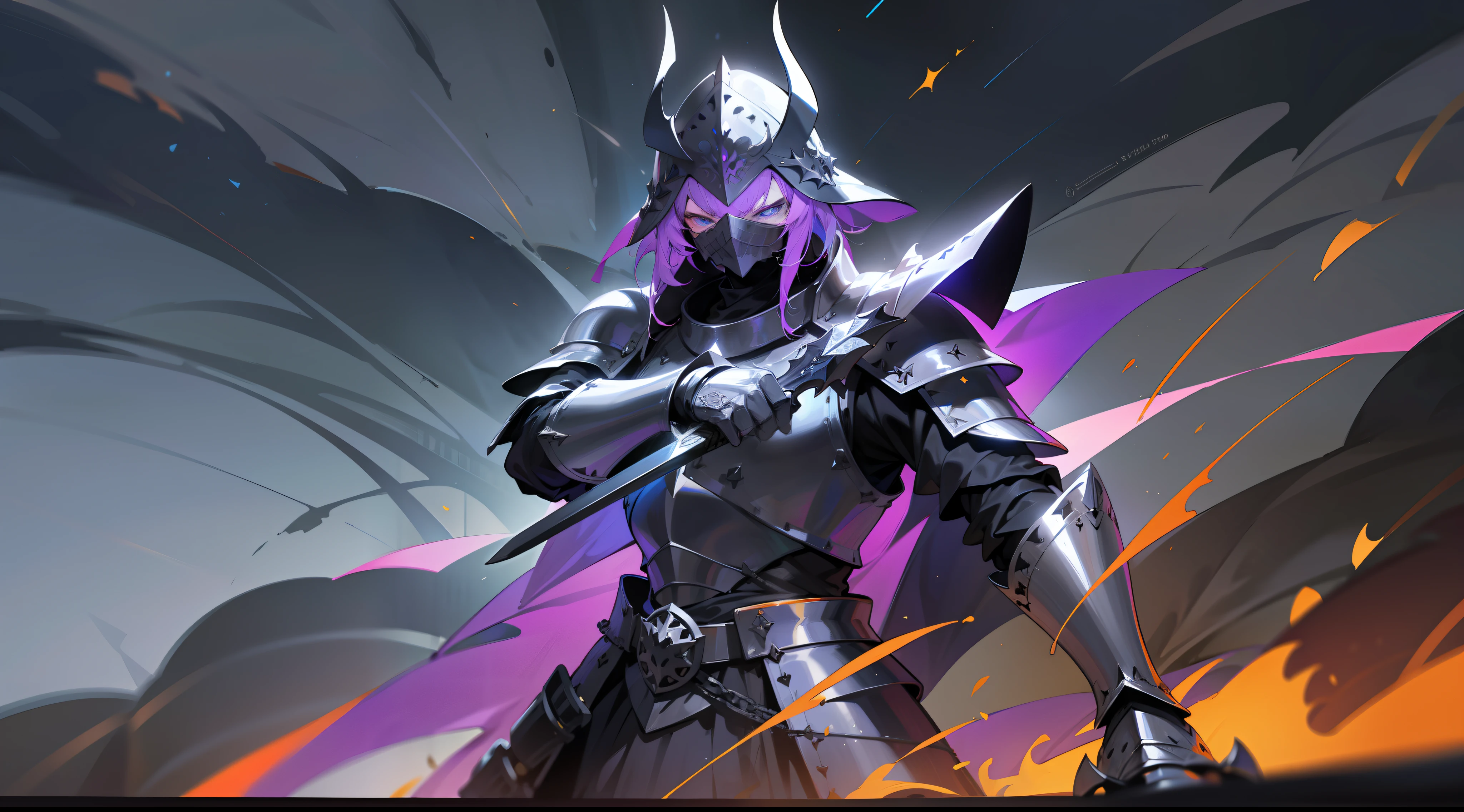 a mad angry medieval dark knight, detailed armor, detailed helmet, detailed large black sword, mystic dark jewels in the armor, cosmic dark hole background