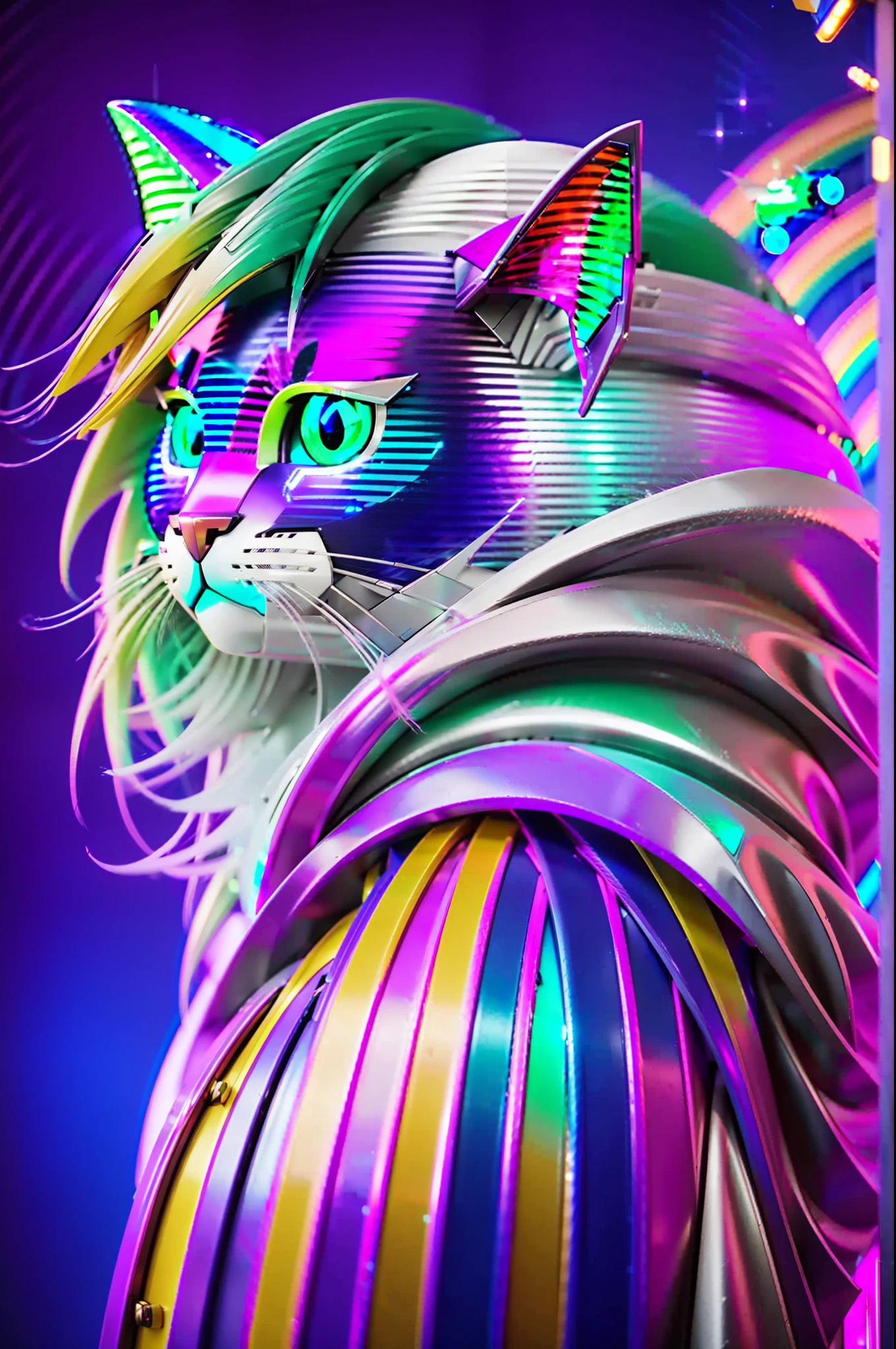 Portrait of an Anthropomorphic Dragon Rainbow hair color Futuristic Jumpsuit Retro oufit style Worried expression Fashion style Fish-Cat Asymmetrical Over the shoulder shot Pink color High details clean background with soft shadows and highlights. Unreal Engine rendering engine Monochromatic Photorealistic DeviantArt Soft Photorealistic Deep Depth 4k PNG Photography award Fujifilm X-T4 f/1.4 100mm Unreal Engine --ar 16:9