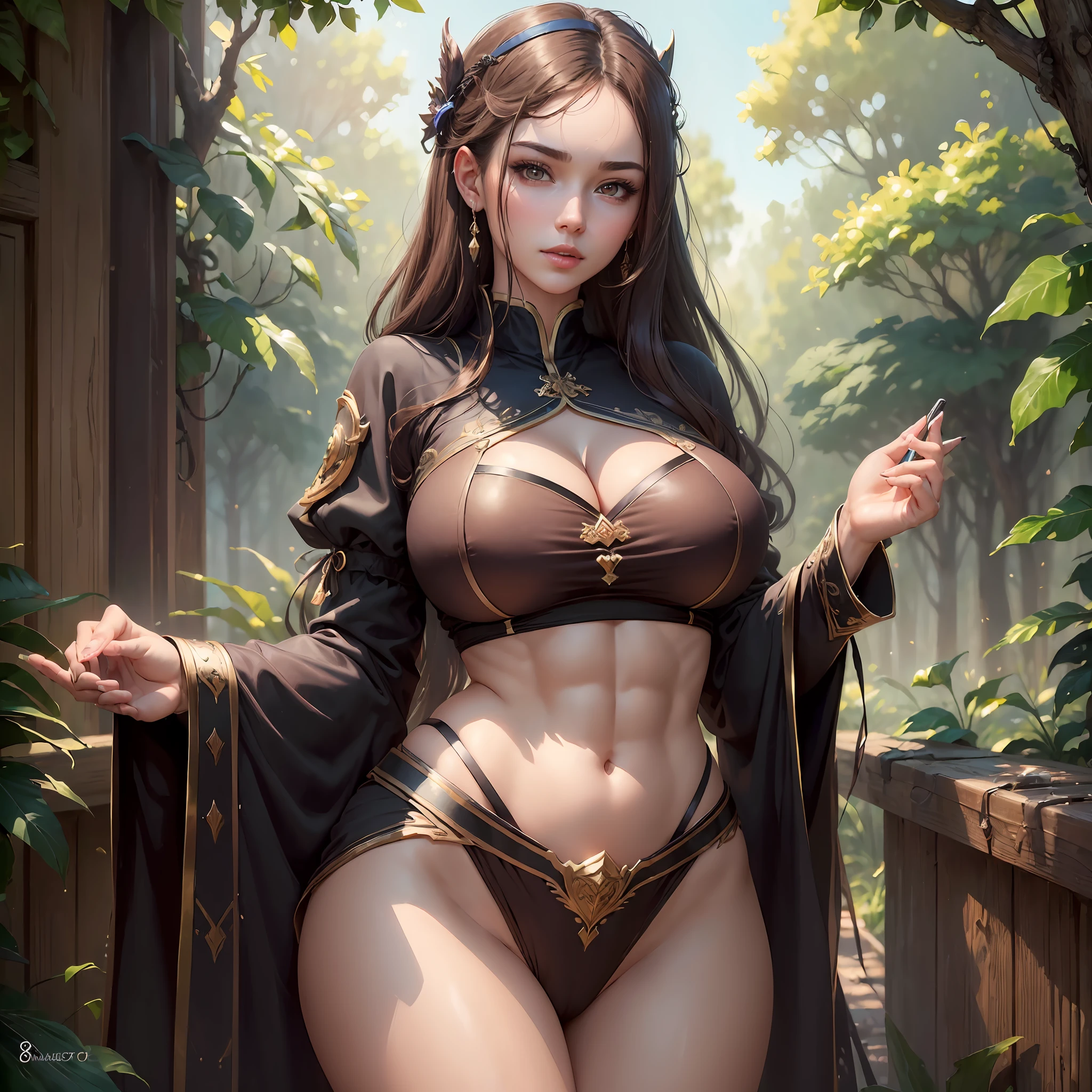 ((Best quality, 8k, Masterpiece :1.3)), sensual woman, 1girl, huge breasts :1.3, (firm abs, slender figure :1.2), dark brown hair, (outdoor, long sleeves top :1.1), ultra-detailed face, detailed lips, detailed eyes, double eyelid --auto --s2