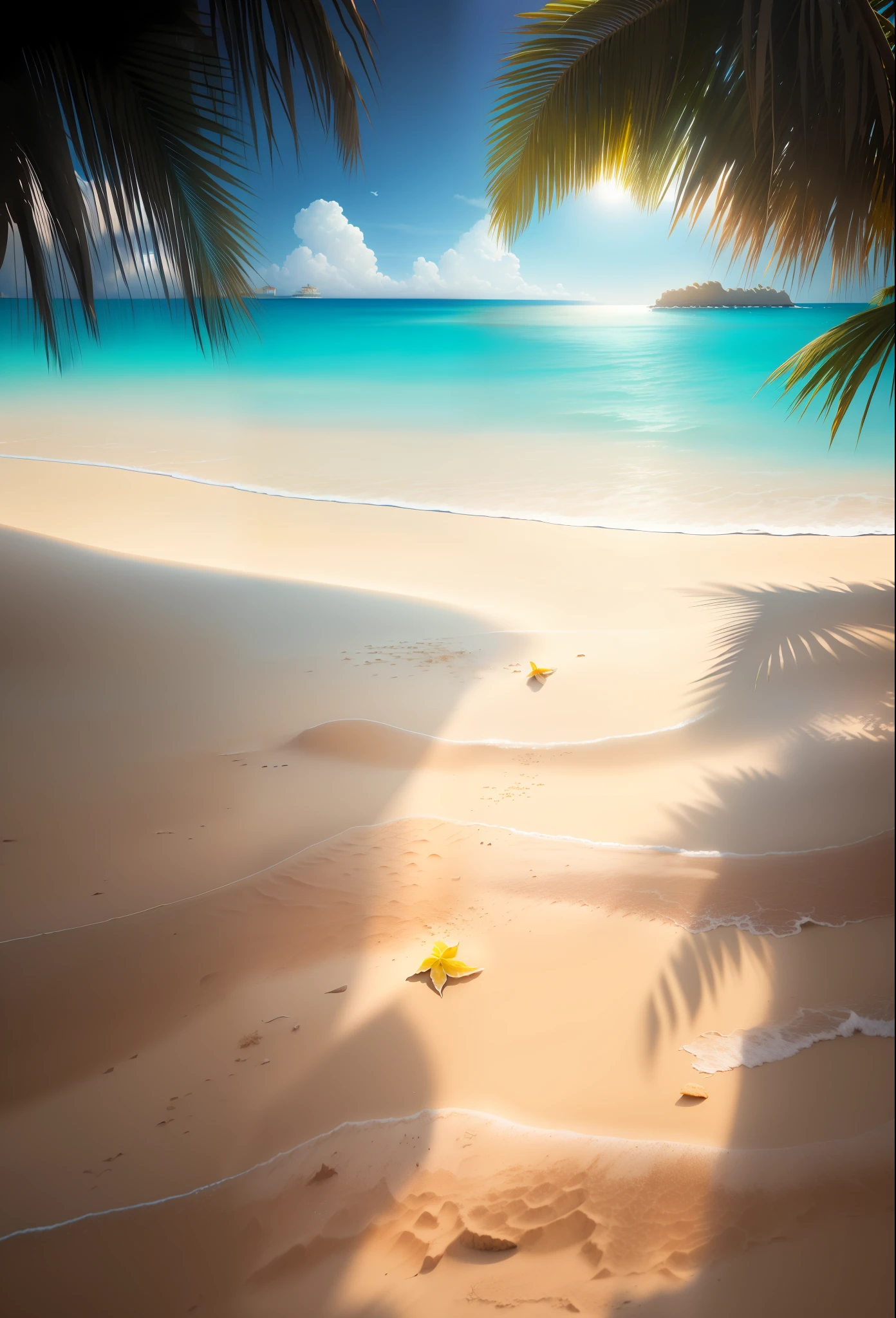a view of a sandy beach with palm trees and the ocean, beach background, sand and sea, carribean white sand, beach sand background, palm leaves on the beach, white sand beach, white sand, seaside backgroud, beach aesthetic, breezy background, tropical beach, white sandy beach, deserted sand, at a tropical beach, beautiful beach, extremely detailed sand