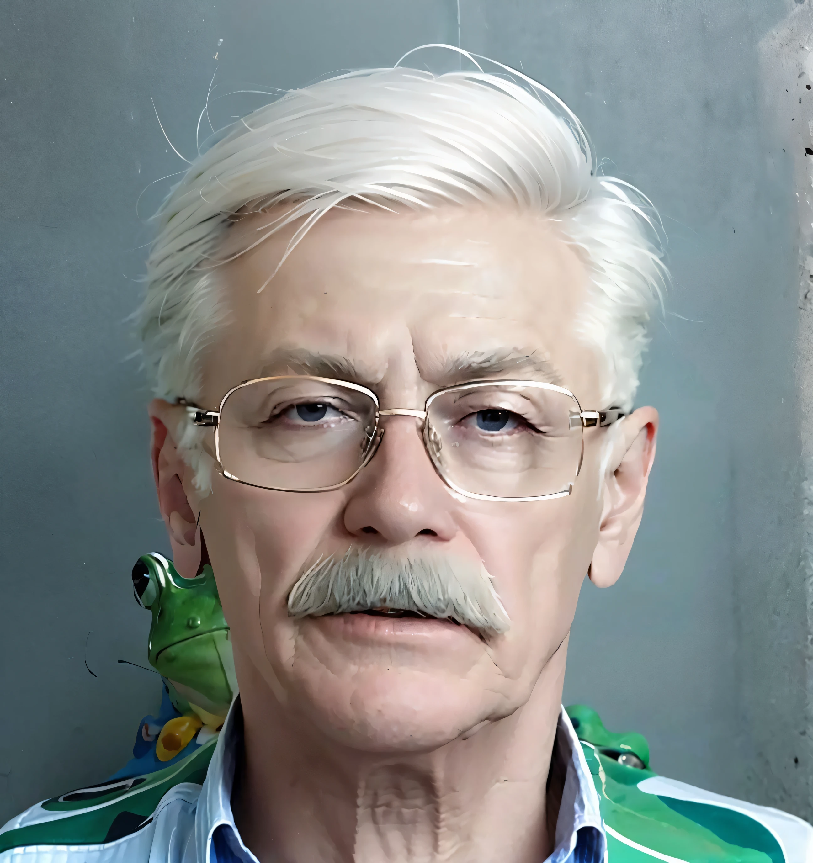 (best quality), masterpiece, an extremely delicate and beautiful, extremely detailed, CG, unity , 2k wallpaper, amazingly detail, light smile, extremely detailed CG unity 8k wallpaper, huge filesize, ultra-detailed, highres, soft light, (best shadow), statuesque man, old man, ((man in frog costume:1.4, face)), Mikhelev Vladimir, ((short hair, white hair)),