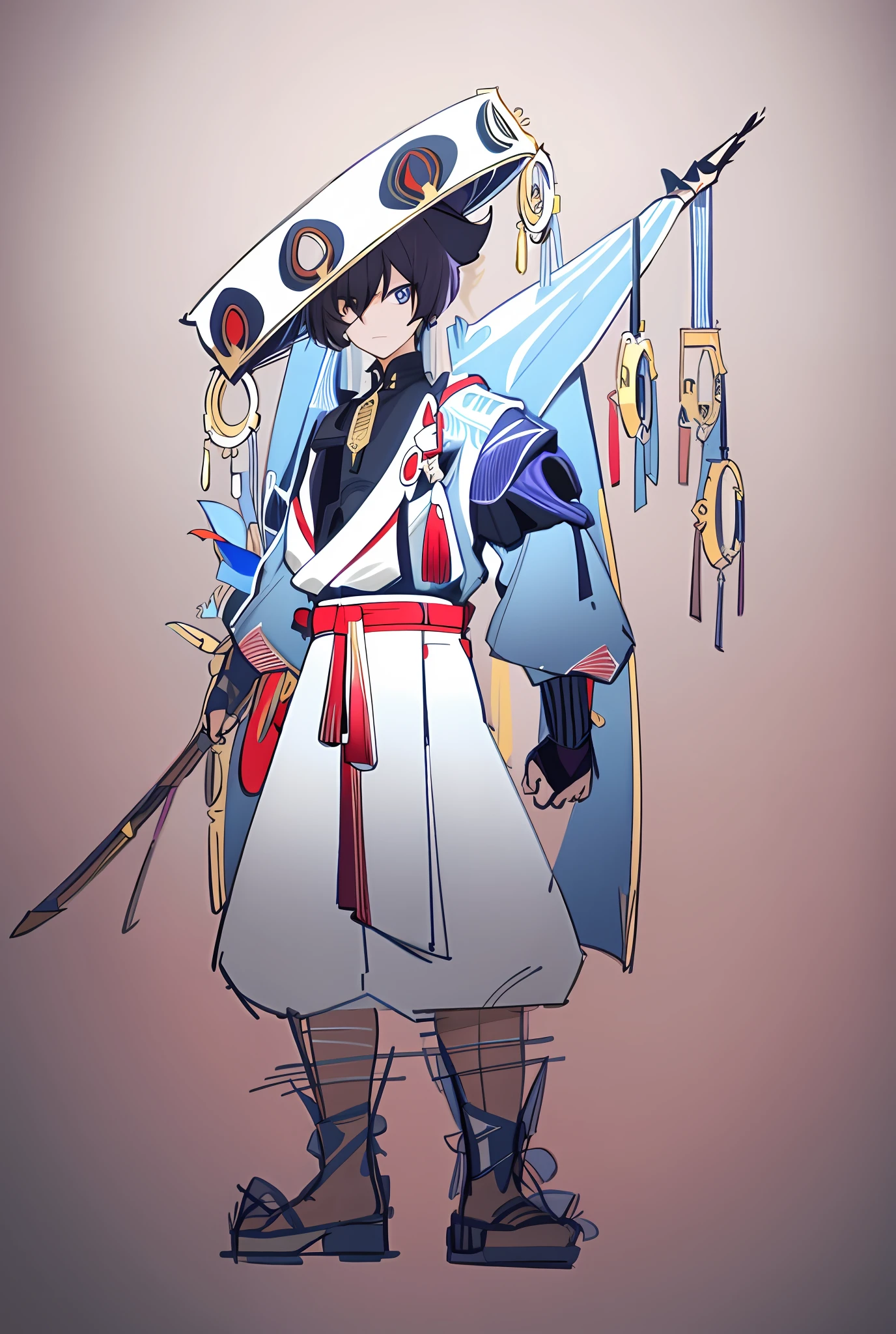 a drawing of a man in a traditional dress holding a sword, clean lineart, clean anime outlines, lineart, line sketch, perfect lineart, bold lineart, sharp lineart, heavy outlines, variable lineart, full body concept, line sketch!!, simple lineart, outline sketch, intense line art, lineart behance hd, thick lineart --auto --s2