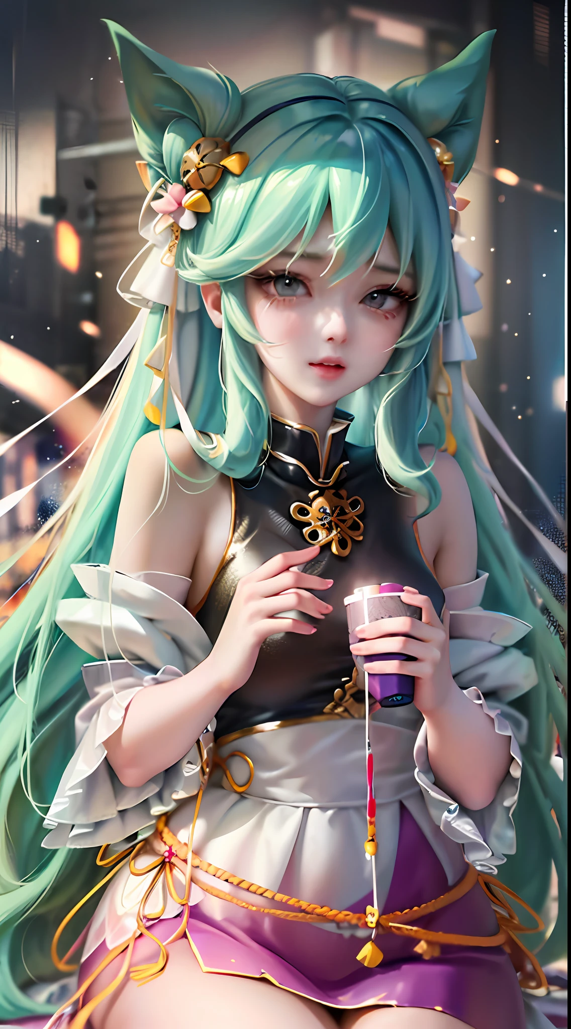 (masterpiece), (best quality), highly detailed, HDR, 1girl, solo focus, skindentation,运动文胸,短裤,连裤丝袜, perfect face, puffy face, beautiful face, big eyes, puffy eyes, perfect eyes, 睫毛,初音未来,极其细致的脸,