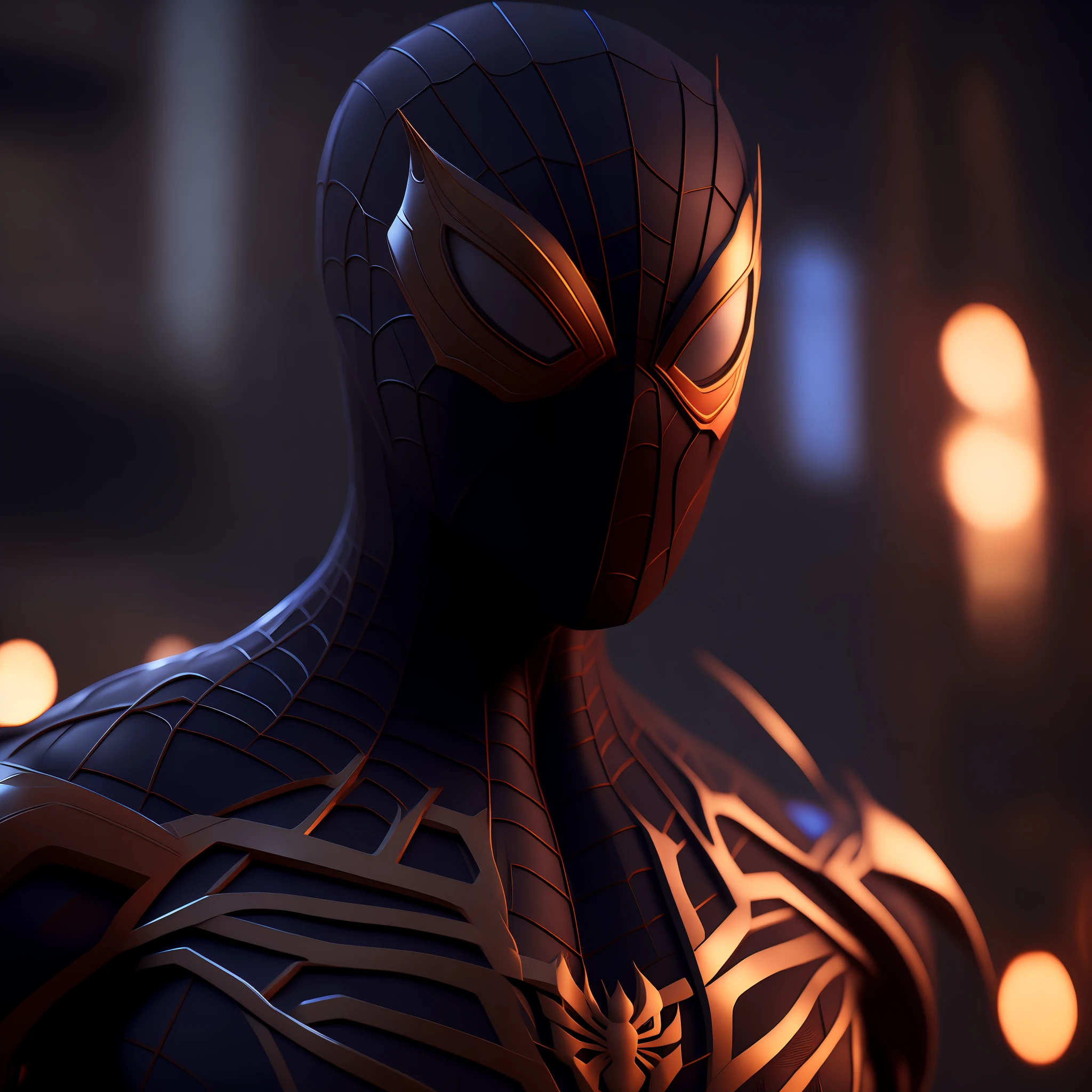 (8k, foto RAW, melhor qualidade, obra-prima: 1.2), ultra detalhado, arte oficial, foto-realista: 1.37, spider man, black suit, spider in the center of your chest in white, organic looking clothing, gooey testura, symbiote, white eyes, fine art, PS5 cinematic screenshot,highly detailed detailed cinematic rendering, ultra photorealistic raytricing, with cinematic lightingpose de ação