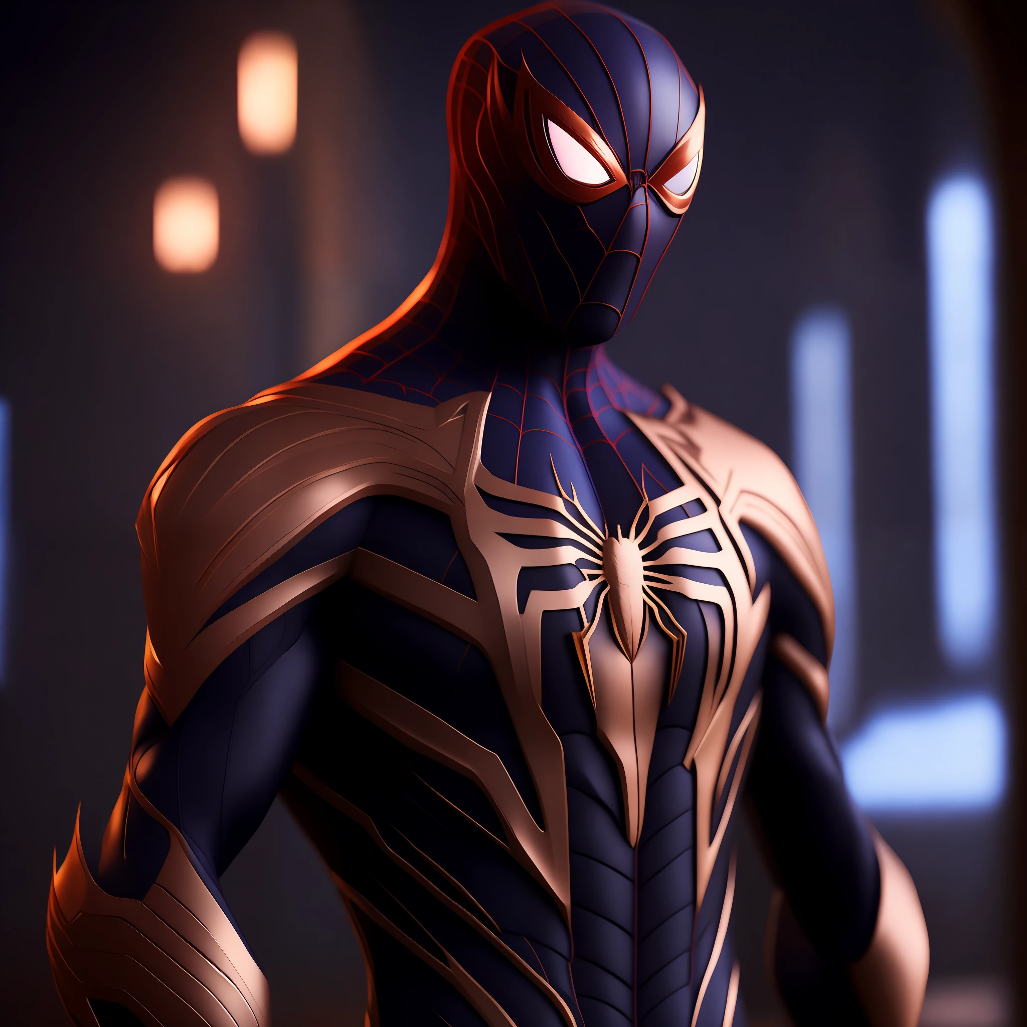 (8k, foto RAW, melhor qualidade, obra-prima: 1.2), ultra detalhado, arte oficial, foto-realista: 1.37, spider man, black suit, spider in the center of your chest in white, organic looking clothing, gooey testura, symbiote, white eyes, fine art, PS5 cinematic screenshot,highly detailed detailed cinematic rendering, ultra photorealistic raytricing, with cinematic lightingpose de ação