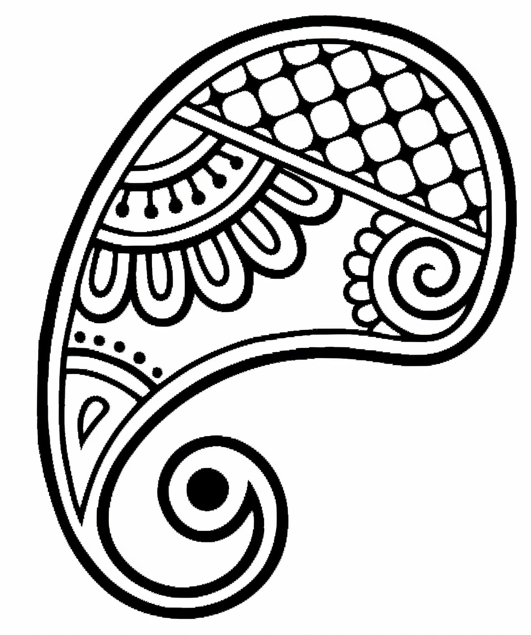 a drawing of a paisley design on a white background, mehndi patterns, intricate paisley filigree, tattoo design, outline art, kerala motifs, line drawing tattoos, coloring book outline, with kerala motifs, simple drawing, maori ornament, tattoo stencil, higly detailed black ink outline, earring design, simple line art, detailed designs, illustration black outlining, vector