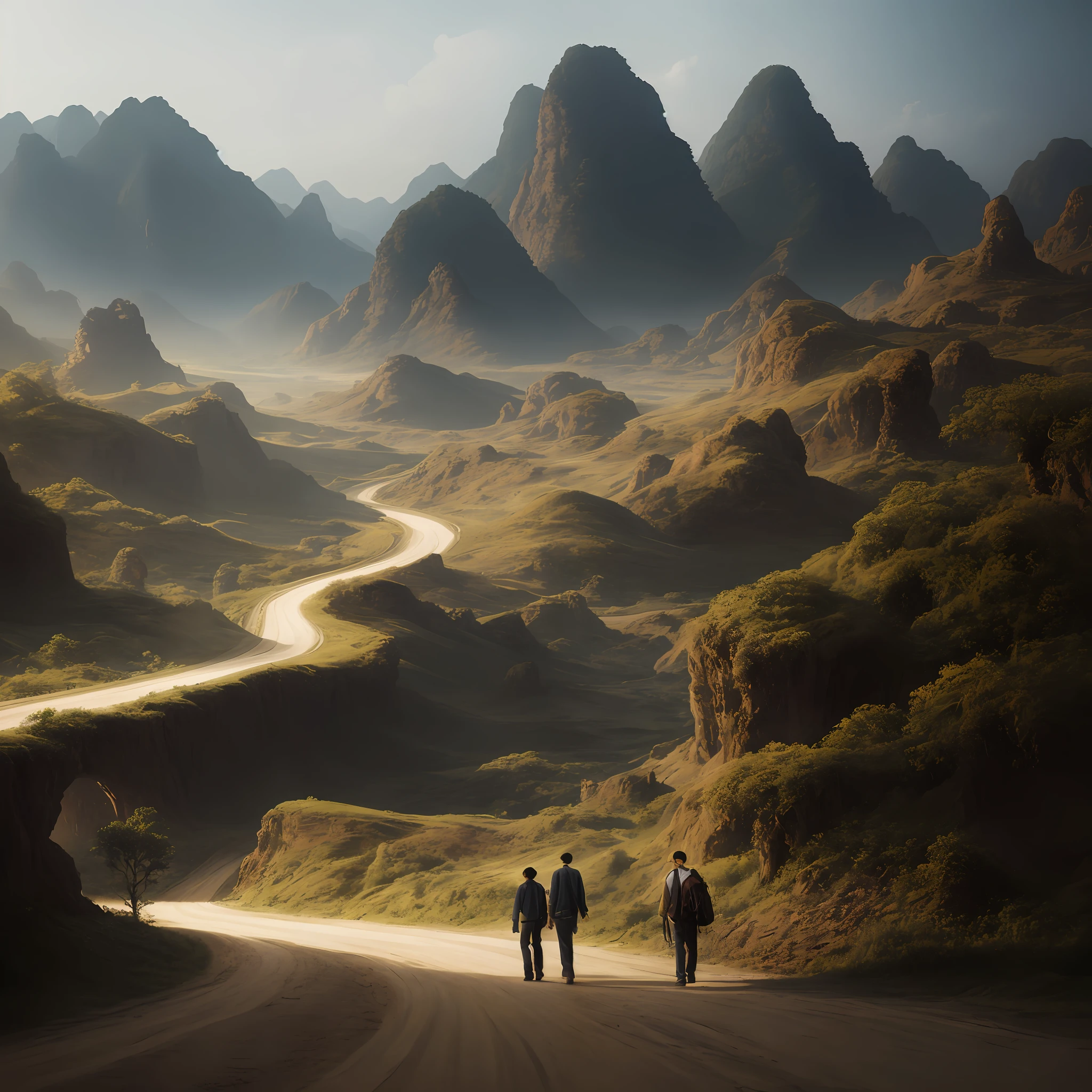 dirt road, by Fei Danxu, by Raymond Han, cinematic. by leng jun, by Bayard Wu, by Fan Qi, atey ghailan and steve mccurry, soft focus matte painting, matte painting portrait shot, by Liang Kai, mystical setting, by Ruan Jia, by Han Gan
