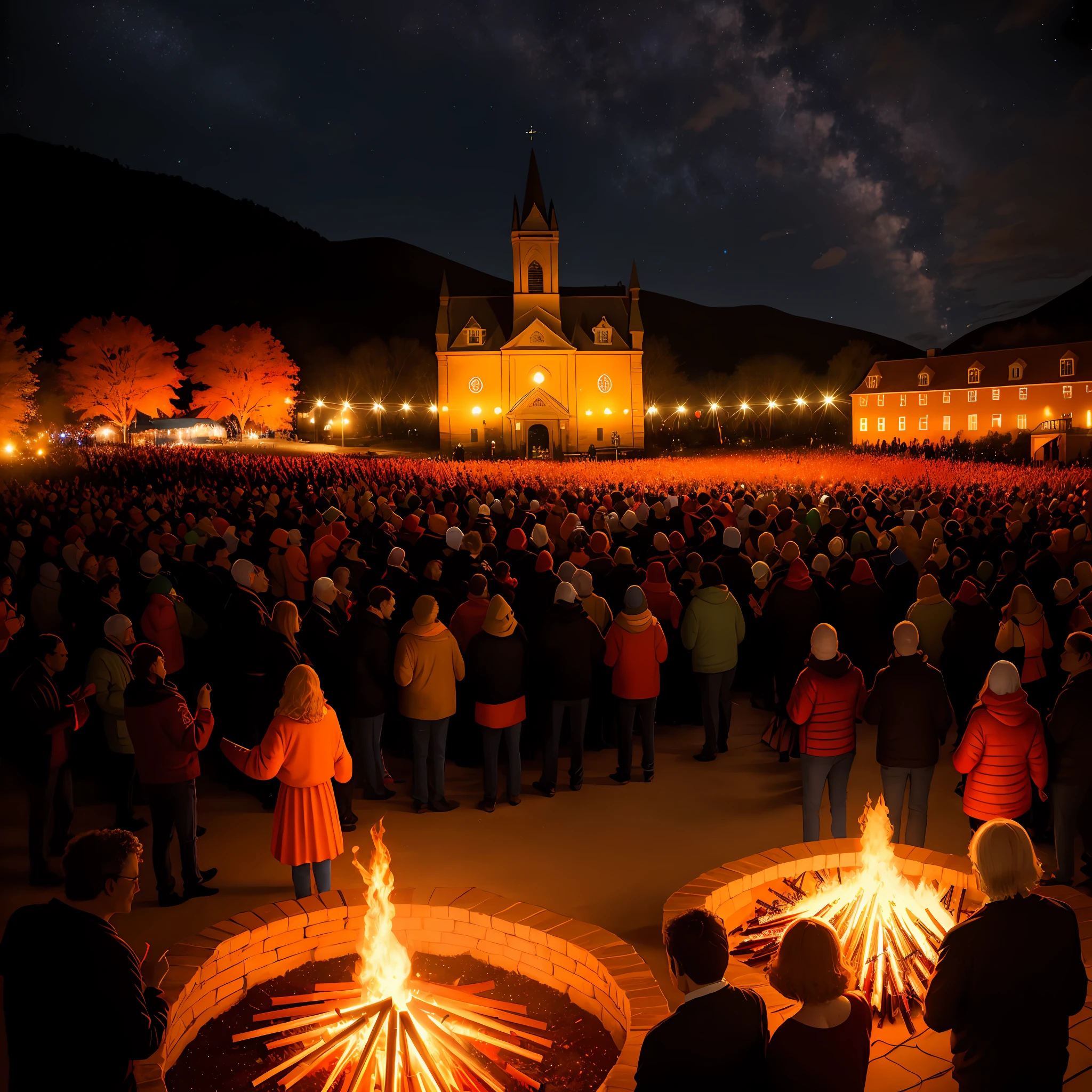 St. John's, Orange, Red, Bonfire, 4K, Illuminated, Starry Night, St. John Brazilian, People Dancing, Sound, Music Band