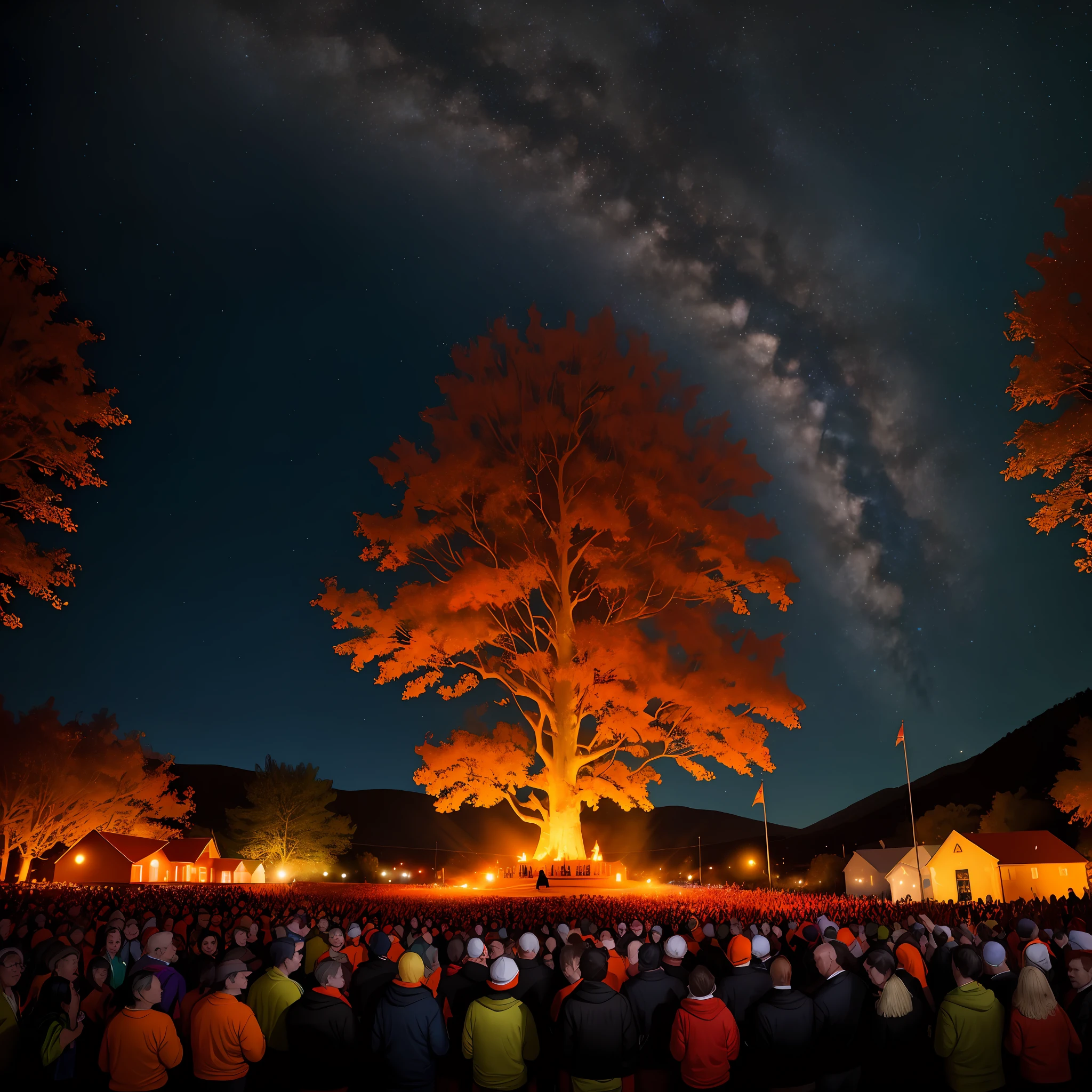 St. John's, Orange, Red, Bonfire, 4K, Illuminated, Starry Night, St. John Brazilian, People Dancing, Sound, Music Band