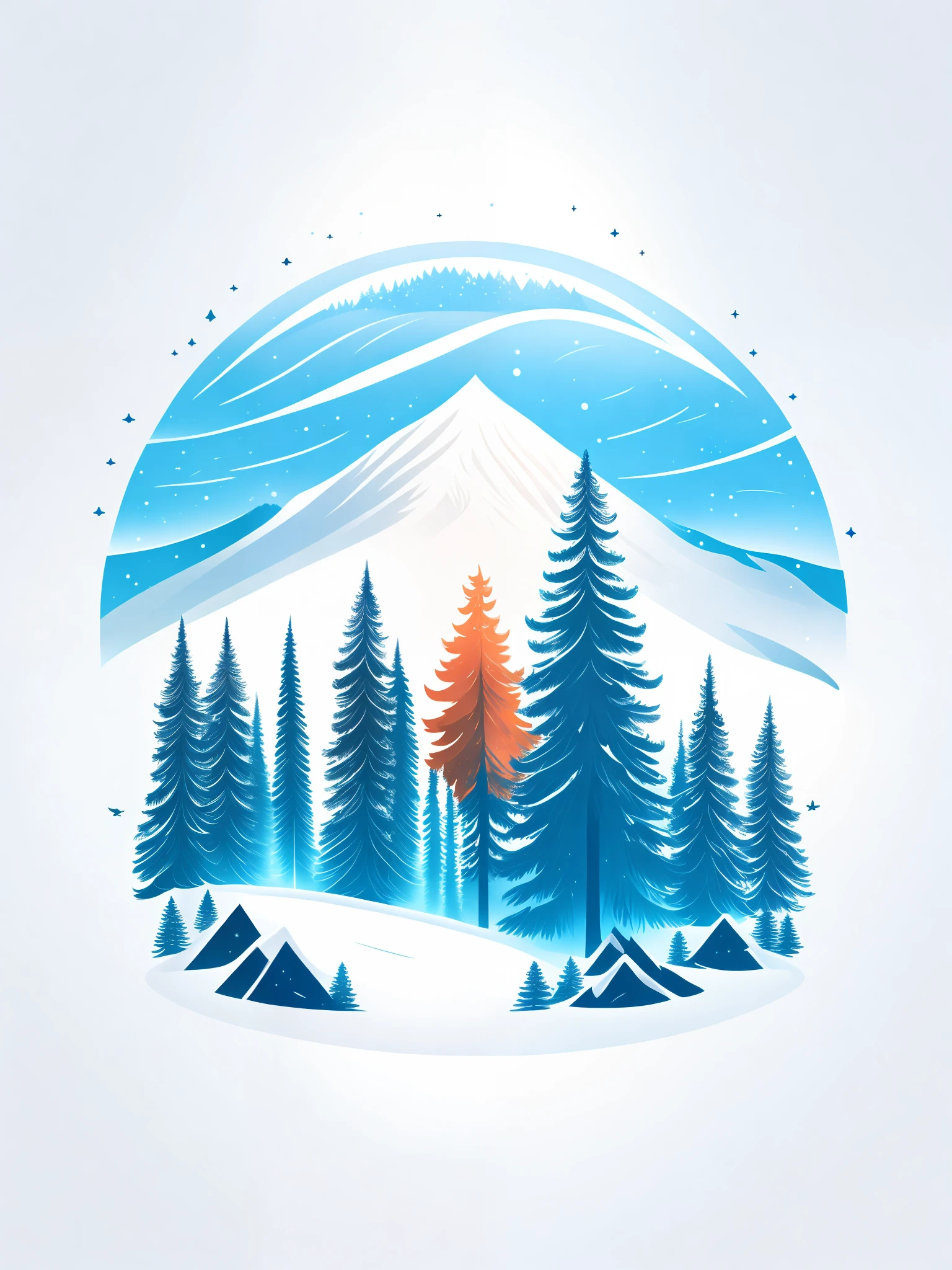 A spruce tree in a winter landscape, T-shirt design, rzminjourney, vector art, centered, white background