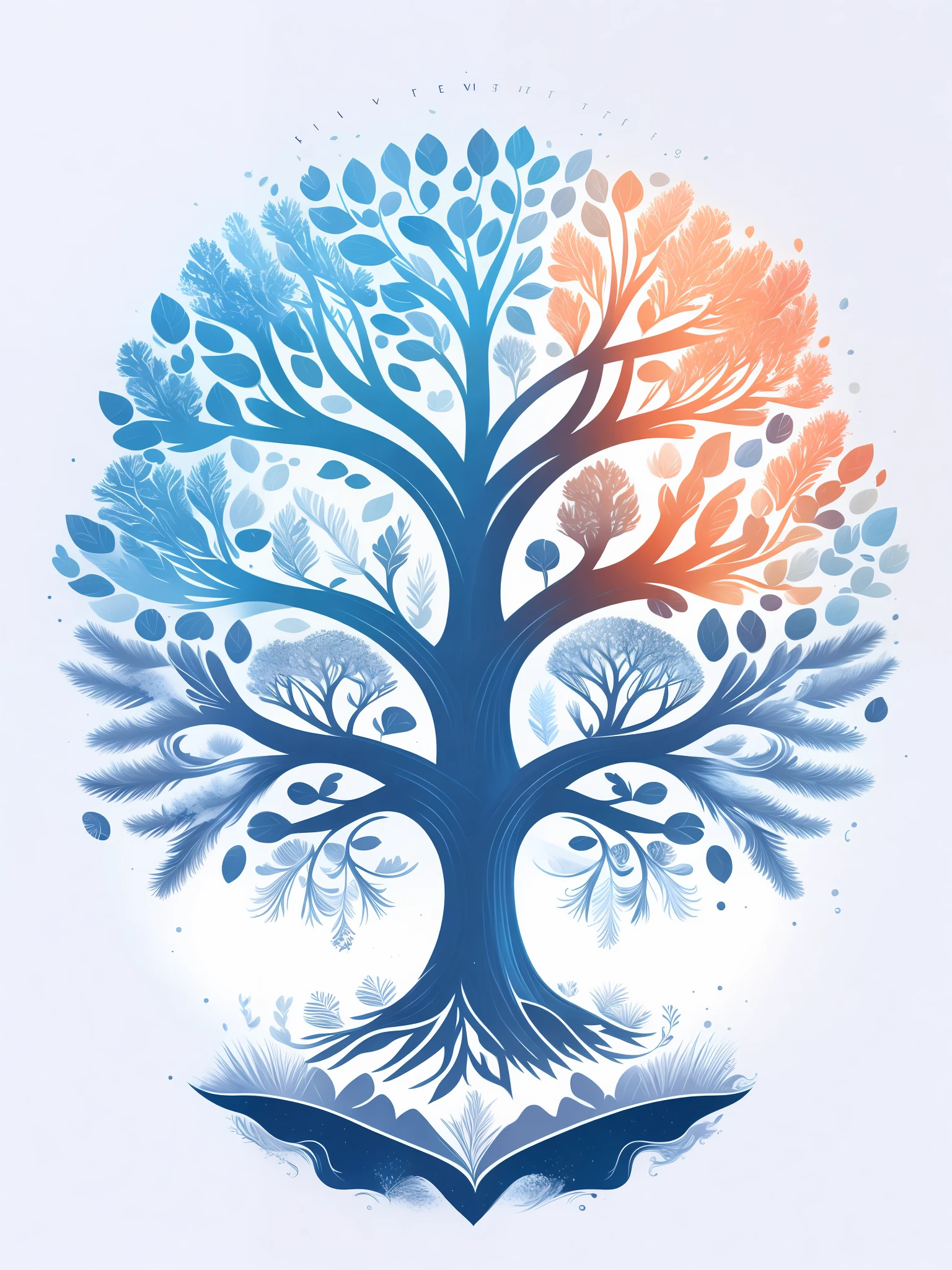 A tree of life, in a winter landscape, T-shirt design, rzminjourney, vector art, white background, centered