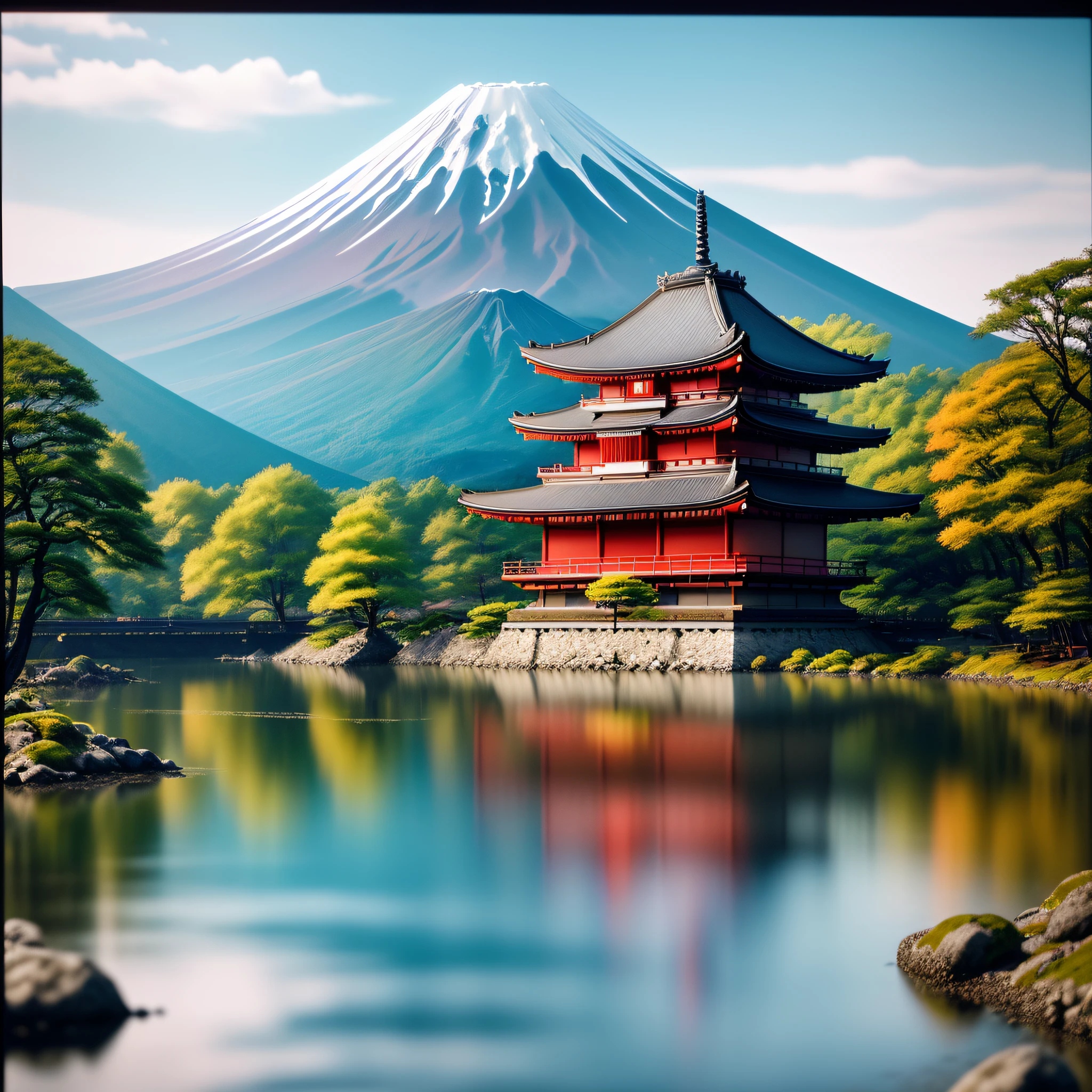 Masterpiece, (Ultra Detail), Themes, Geisha, Lake, Japan Castle, Best Quality, Solo Focus, (Lean: 1.04), Full Body, Complex, Lige Freezes Nikon D850 Film Image Bank 4 Camera Kodak Portra 400 f1.6 lens Rich colors Realistic textures Ultra-realistic movie lighting Art Station Unreal Engine Trends Cinestir 800 (vignette: 1.3), Film Grain, Mt. Fuji, Five-storied Pagoda