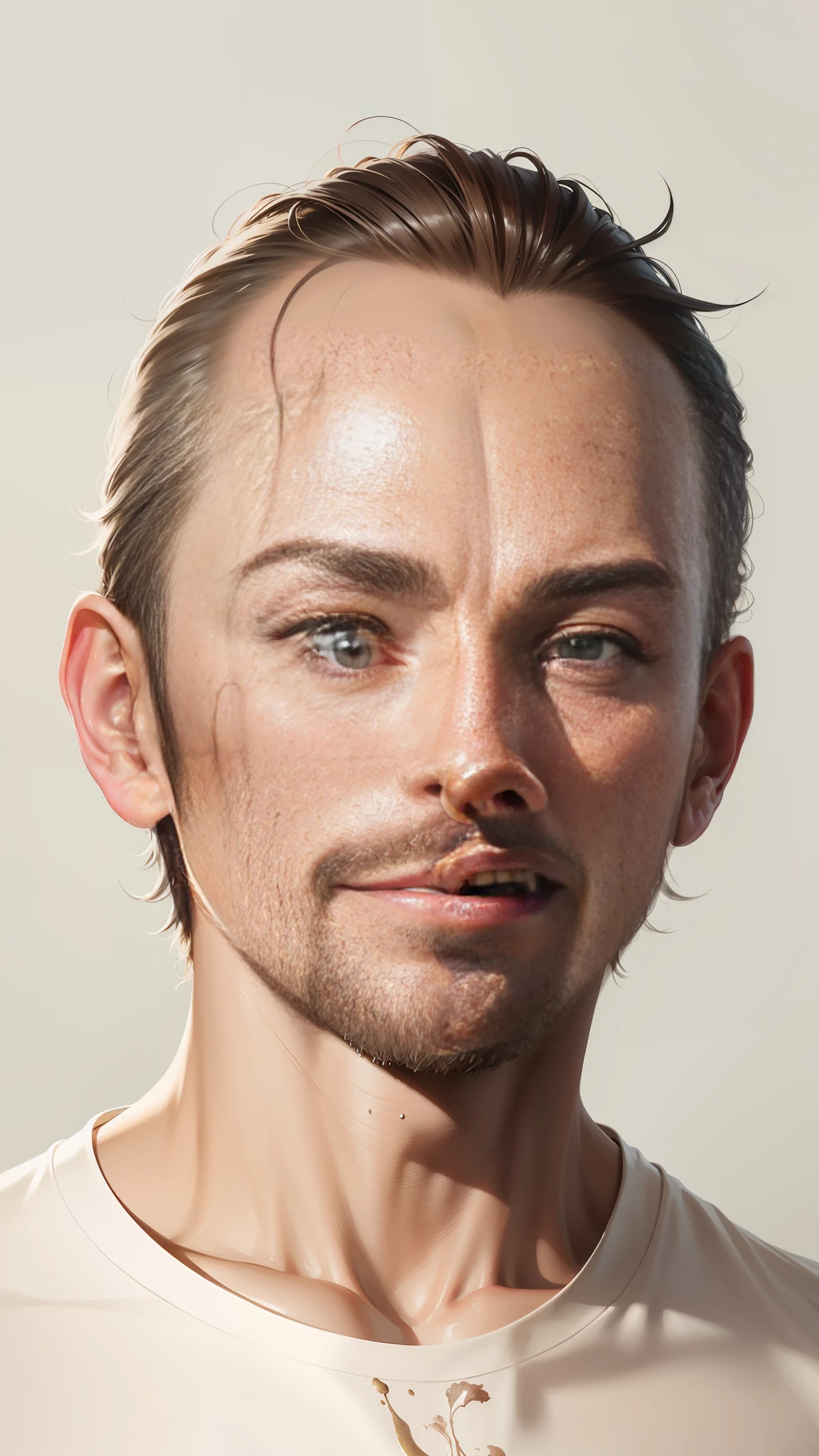 men of 40 yr old. The artwork should have photo-realistic, ultra-realistic, hyper-realistic, 3d avatar style vector, 3d full shot, standing pose, cosmic, outer space, highly detailed, highly detailed symmetric beautiful hazel eyes, highly detailed gorgeous face, dynamic pose, ethereal, mystical, in style of artists like Russ Mills, Darek Zabrocki, Ivan laliashvili, Jean-Baptiste Monge. Ink Dropped in water, splatter drippings, paper texture, pulp Manga, and perfect shading, with dramatic lighting. The artwork should be centered, stylized, and elaborate. rendered in 8K resolution for high-quality detail, artstation, concept art, smooth, sharp focus, illustration, highly detailed, soft natural volumetric cinematic perfect light, intricate artwork masterpiece