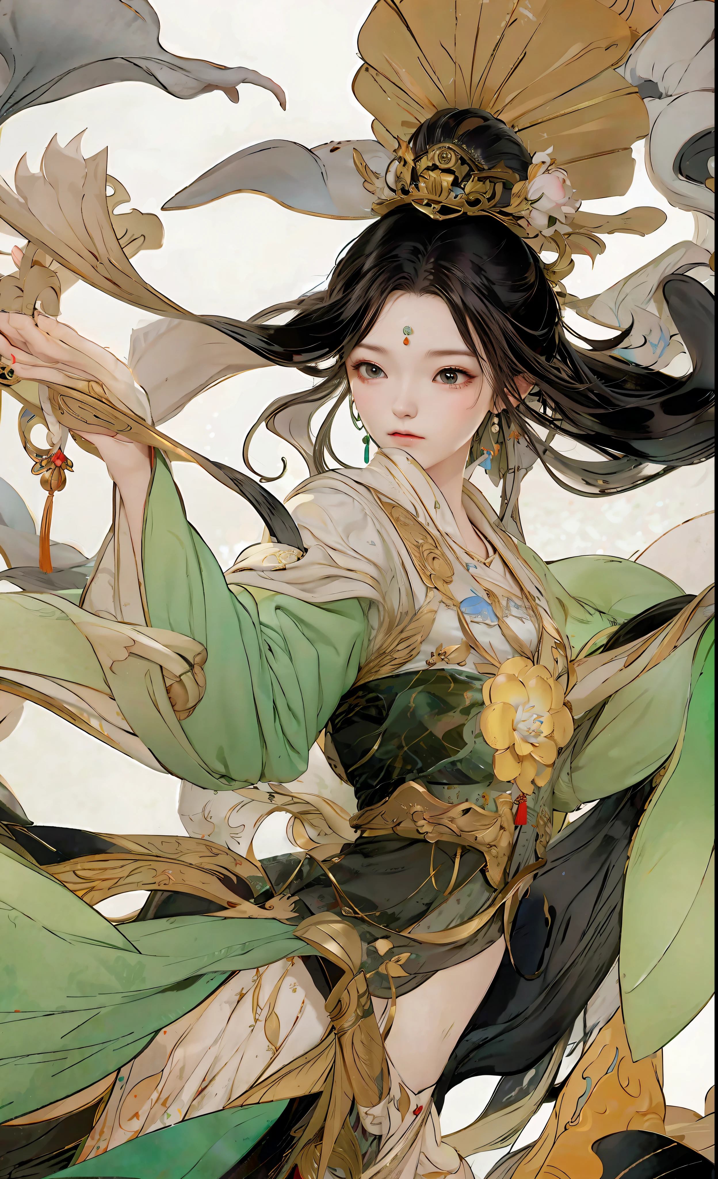 a girl, ancient chinese clothing, full body, sunlight, clear face, clean white background, masterpiece, super detail, epic composition, ultra hd, high quality, extremely detailed, official art, uniform 8k wallpaper, super detail, 32k most beautiful forms chaotic, elegant, fauvist design, bright colors, romanticism, James Jean, Robbie Devi Antono, Ross Tran, Francis Bacon, Michal Mlaz, Adrian Gheny, Petra Cortwright, Gerhard Richter, Takashi Yamamoto, Ashley Wood, atmospheric, ecstatic notes, flow notes visible