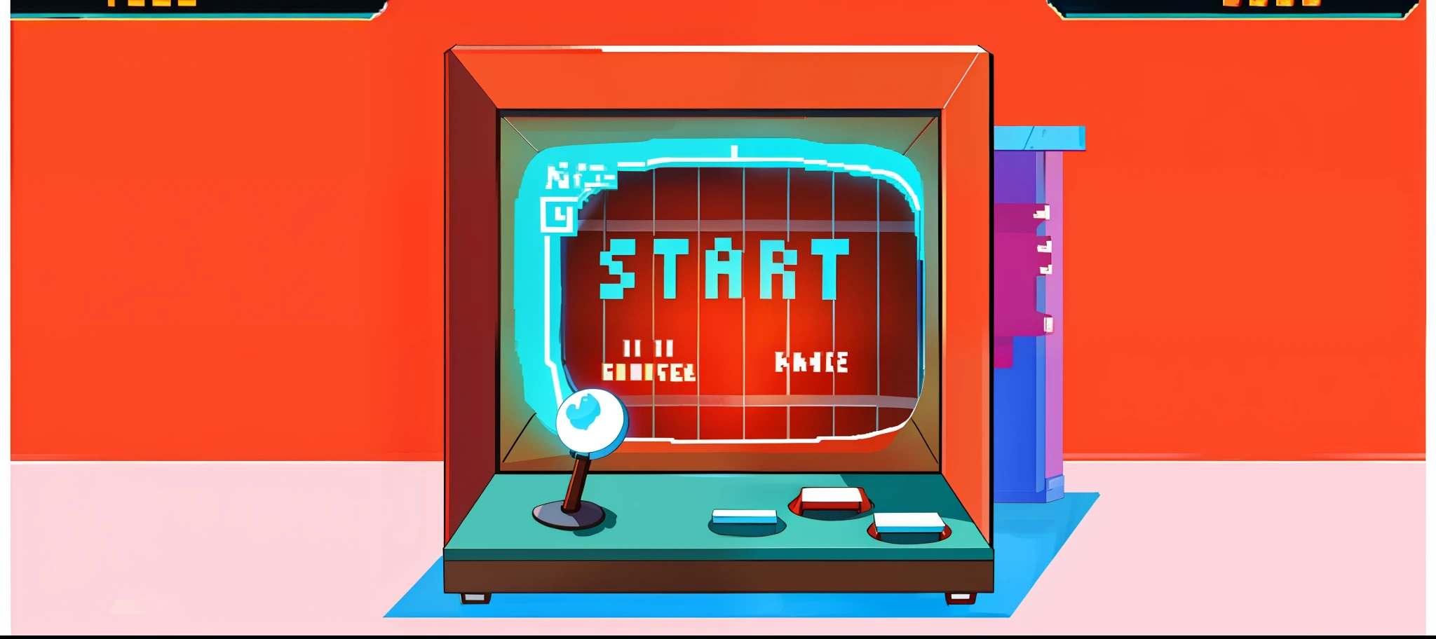 a close up of a video game with a red screen, retro game 1 9 8 0 style, retro game, game screen, computer game art, arcade machine, arcade game, lo-fi retro videogame, computer game, game interface, video game item, test screen, side scroller game, video game screenshot, retro games, video game, digital pong screen