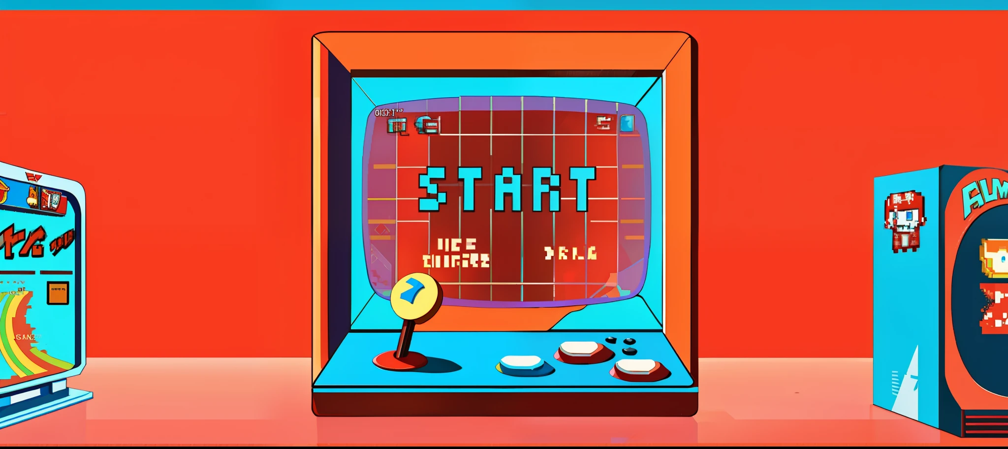 a close up of a video game with a red screen, retro game 1 9 8 0 style, retro game, game screen, computer game art, arcade machine, arcade game, lo-fi retro videogame, computer game, game interface, video game item, test screen, side scroller game, video game screenshot, retro games, video game, digital pong screen