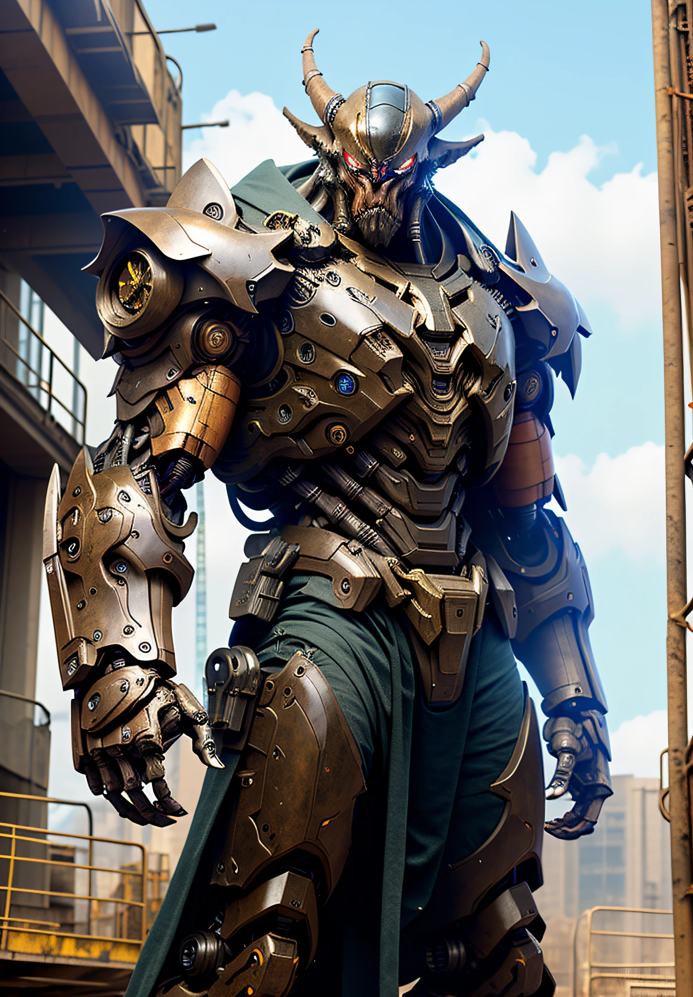 masterpiece, best quality, 1boy, orc, male focus, mecha, robot, science fiction, solo, black background