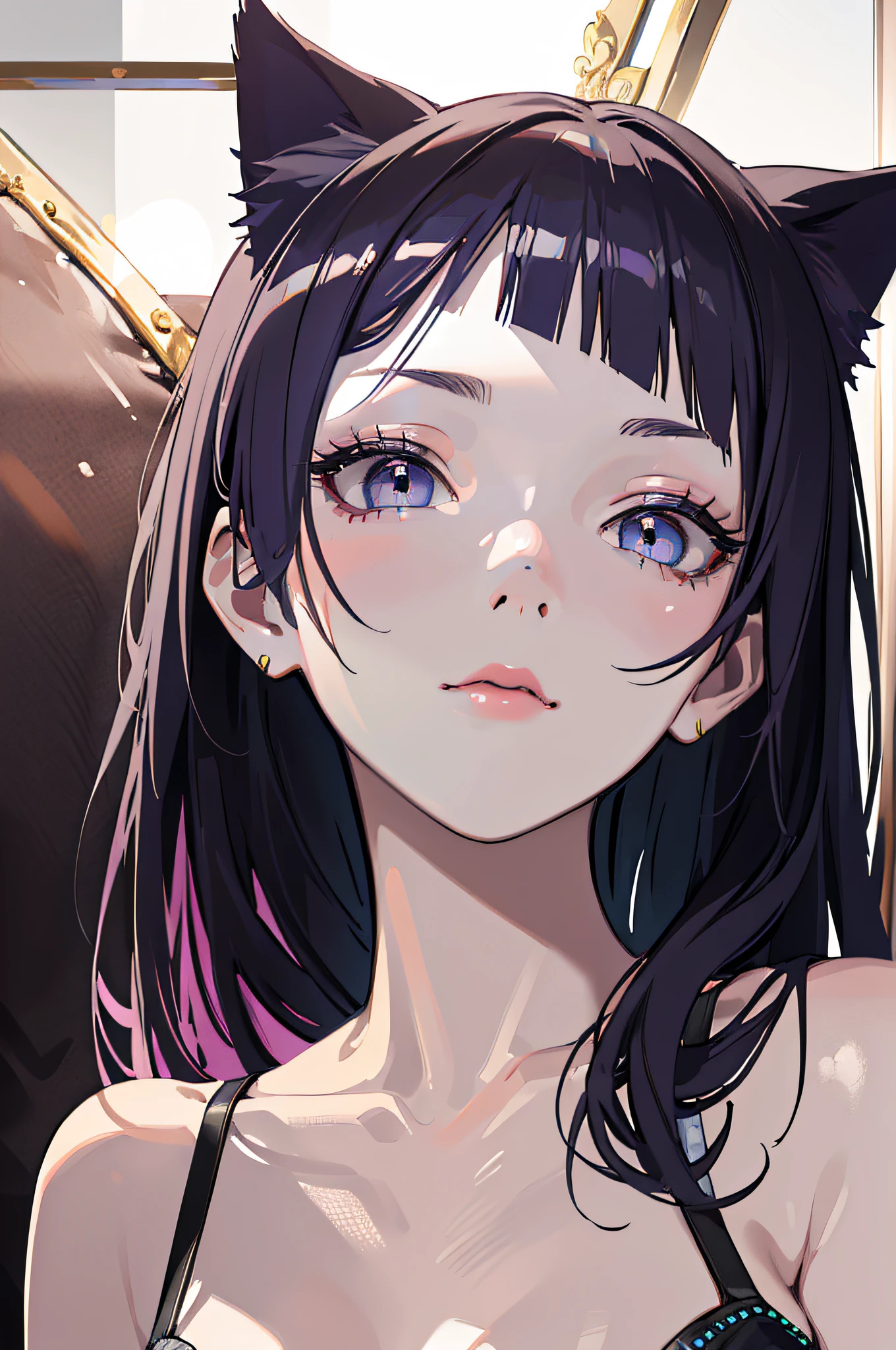 (Masterpiece, Best Quality:1.2), Photorealistic, Refinement, Cat Ears female, female, swimsuit,full body, delicate face, fine eyes, sharp pupils, realistic pupils, face light, realistic skin, firm skin, ultra detail, depth of field, bokeh