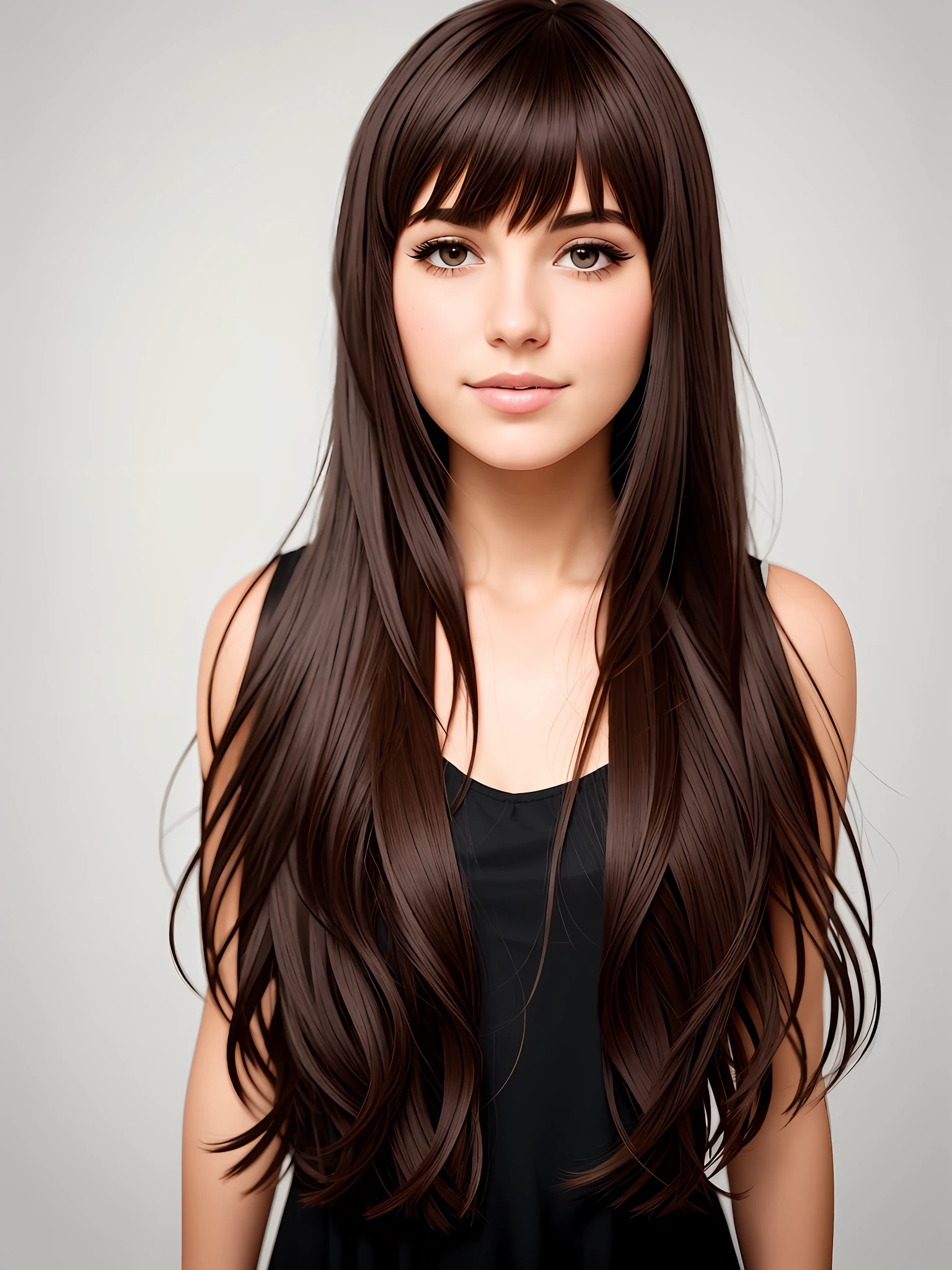 dark brown hair with fringes