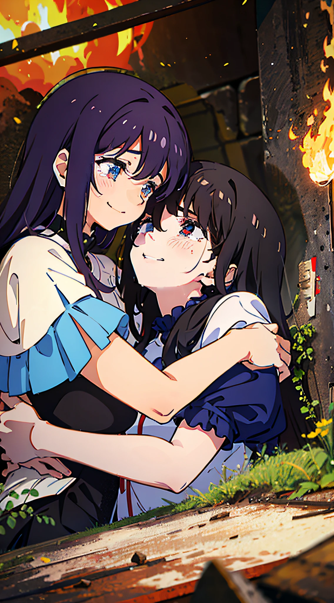 Flames, burning, ruins, wasteland