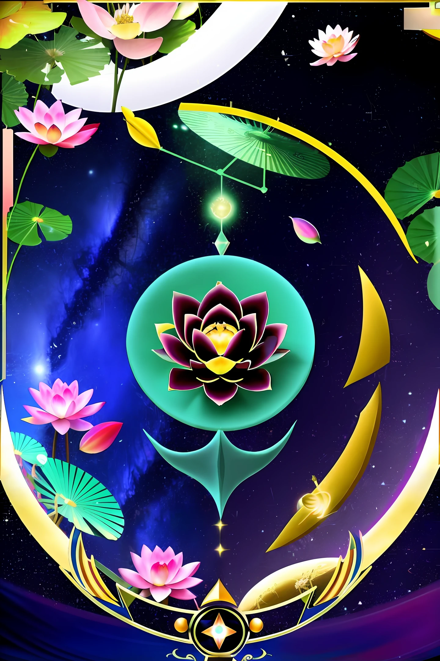 Generate an astrological video and tarot card with sharpness, realism, something futuristic and lotus flower