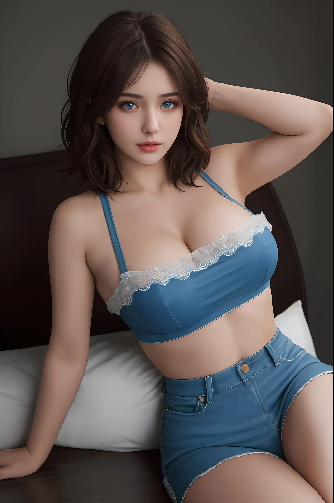 A girl name chgtzhhj watson, short brown hair,blue eye , sexy pose,large breasts , masterpieace , maximum quality , high detail , 8k resulation , extreamly realistic, photorealistic , ultra hd , hd , hdr ,extremely delicate, Cinamatic