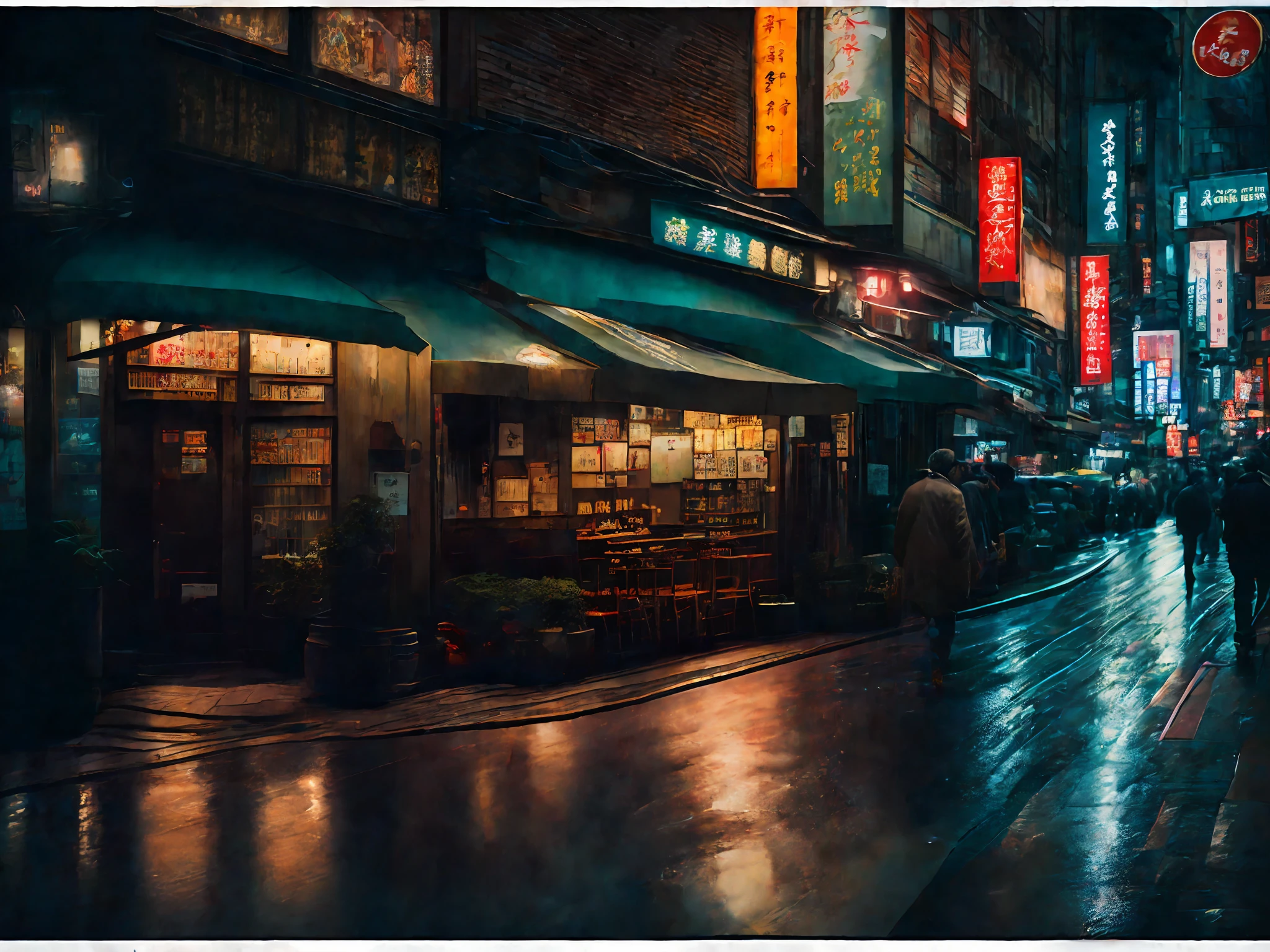 Bustling streets of Tokyo, heavy rain outside, very cold day, a Chinese restaurant where you can see the head chef mood photography news unexposed urban photography, super detail, film photography, cool tones, sharp focus, super detailed skin, professional color grading, raw photos, cinematography, vibrant details, super high quality, (realism: 1.37), masterpiece, Canon EOS 5D Mark IV and fujifilm Superia X - TRA 400 film