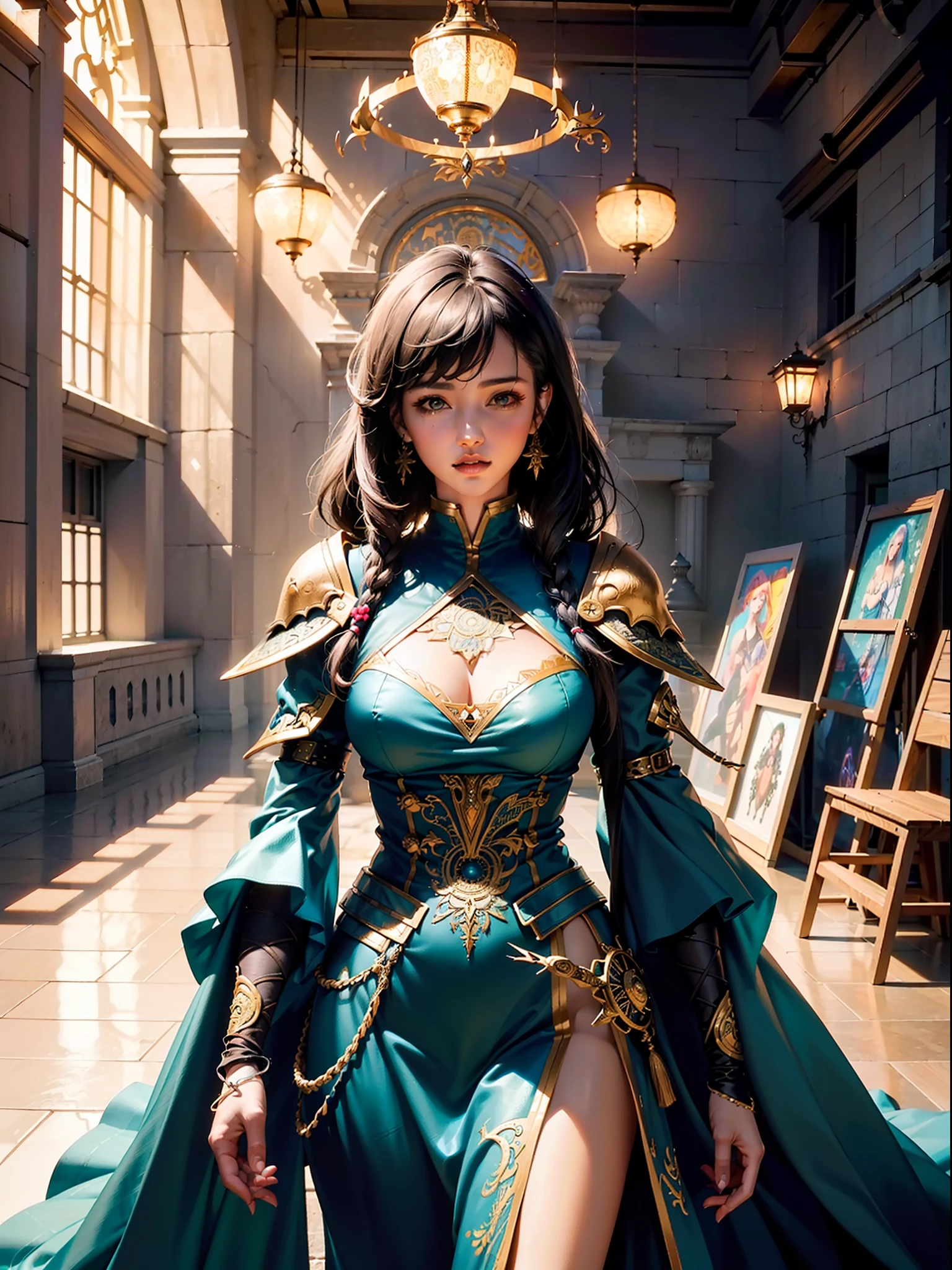 ((best quality)), ((masterpiece:1.2)), (extremely detailed:1.1), (8k, high quality, cinematic, hyper realistic, illustration), (autodesk maya, octane render, unreal engine, game character, ray tracing, hdr), (35mm focal length, f/2 aperture, dynamic perspective, depth of field),(1girl, dynamic angle), the most beautiful form of chaos, a brutalist designed, vivid colours, (zentangle, mandala, tangle, entangle), (fractal art), silk web, 3d, realistic, CG, 3D model, beautiful, elegant, confident, (hdri, bloom, rim lighting, soft lighting, low key), delicate\(armor\) wizard robe