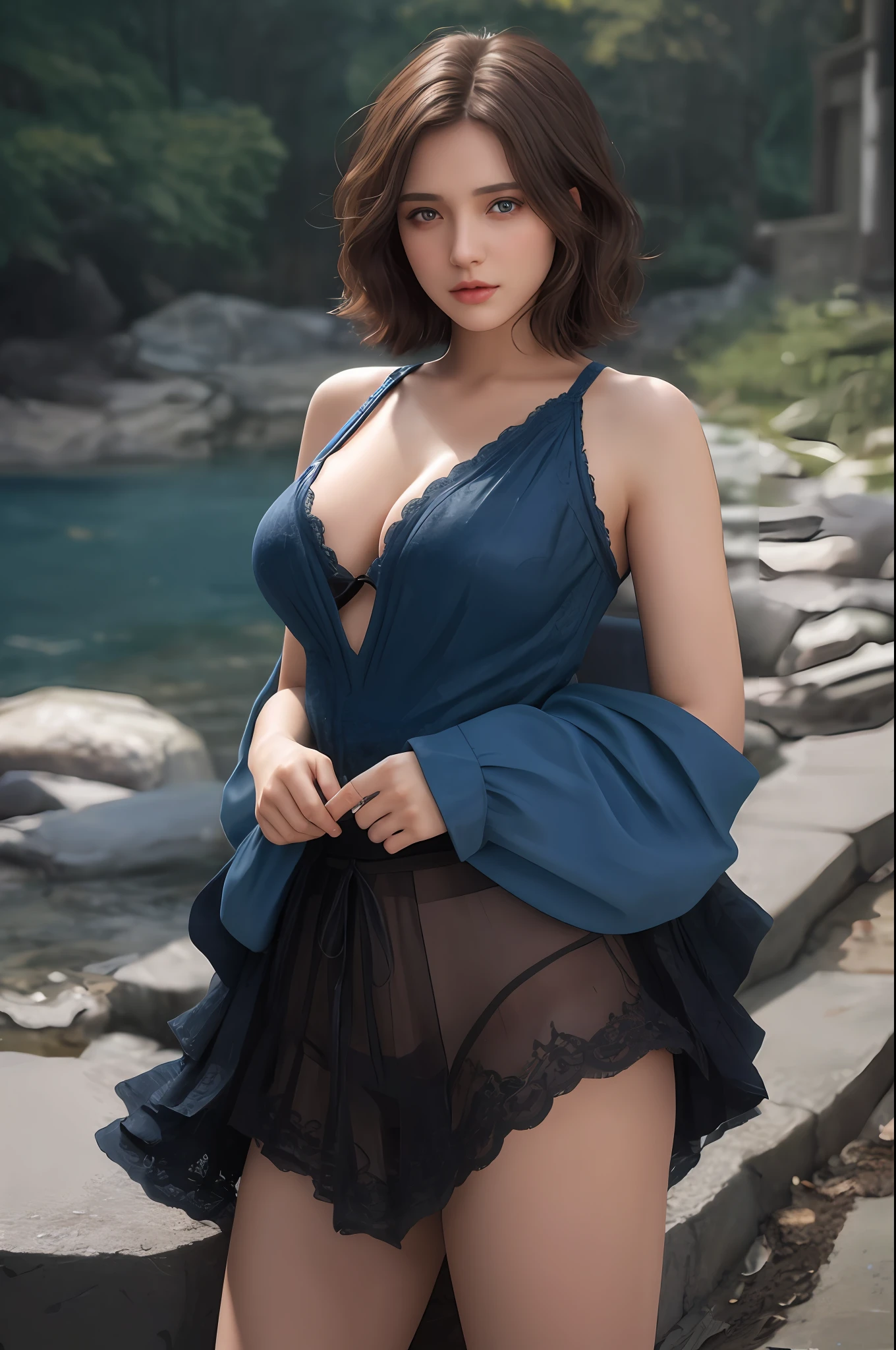 A girl name chgtzhhj watson, short brown hair,blue eye , sexy pose,large breasts,extreamly detailed face,extreamly detailed body , masterpieace , maximum quality , high detail , 8k resulation , extreamly realistic, photorealistic , ultra hd , hd , hdr ,extremely delicate, Cinamatic