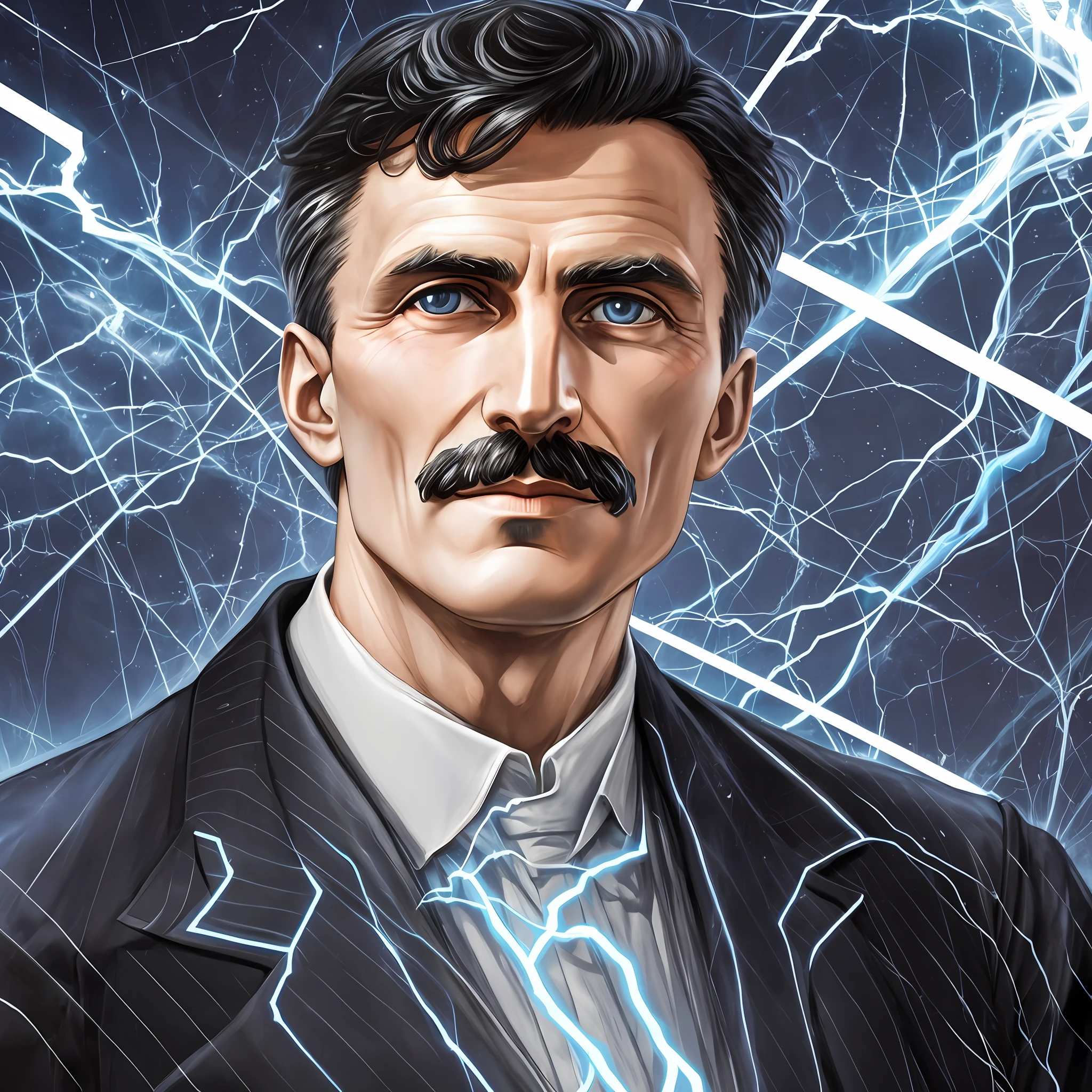 Nikola Tesla with lightning bolts around him --auto --s2
